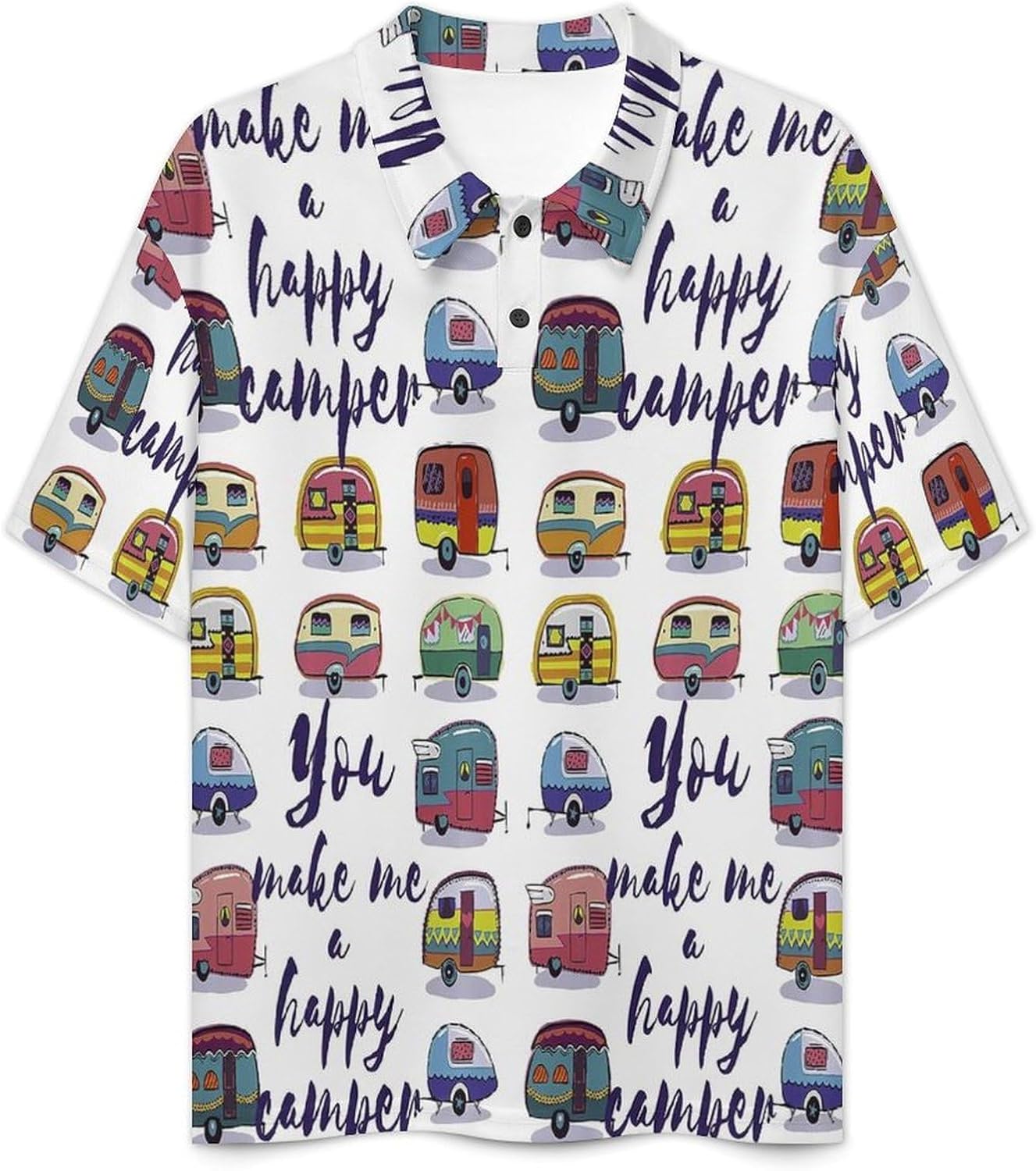 Happy Van Vehicles Mens Polo Shirt Short Sleeve Top Tee Casual T-Shirt