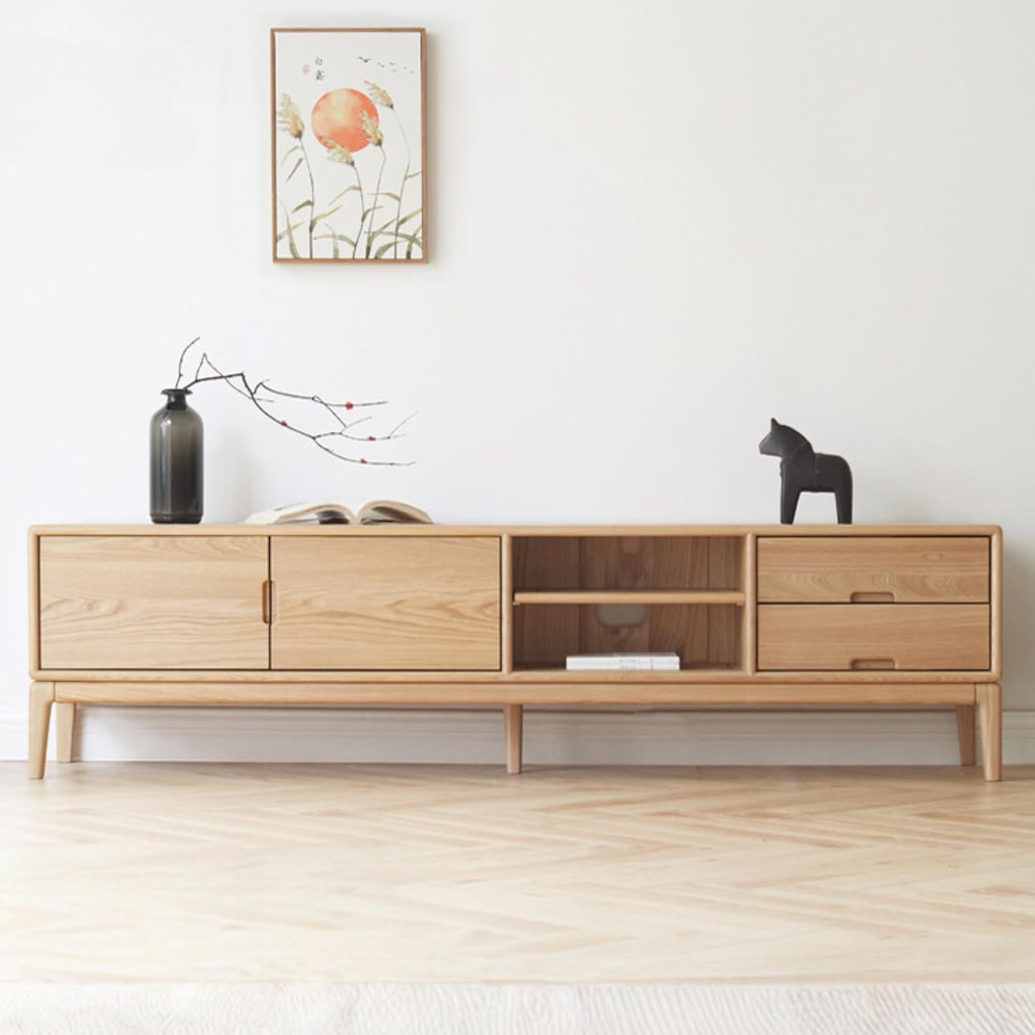 GVAwood Ash Solid Wood Simple Floor TV Cabinet. 47.2x13.7x18.5 inch / 120x35x47 cm/Natural Wood Color/TV Cabinet