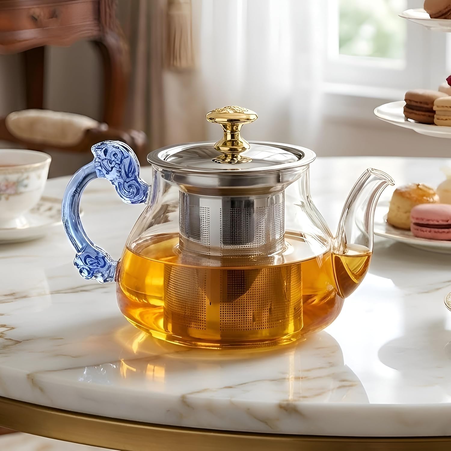 Borosilicate Glass Teapot with Wooden Handle & Lid – 500ML Heat Resistant Clear Tea Kettle for Loose Leaf Tea, Blooming Flower Tea, Herbal Infusions, Drip-Free Spout-image-34