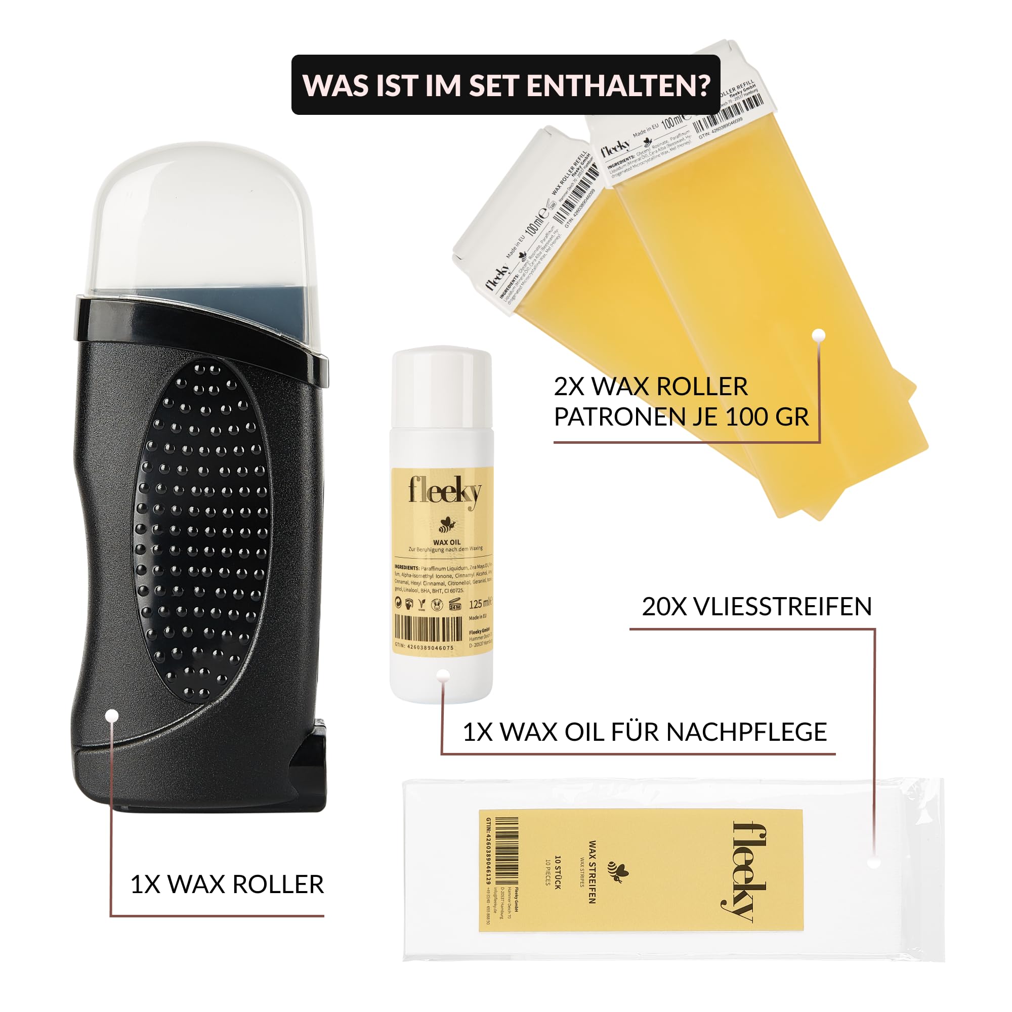 fleeky Wax Roller Kit - elektrisches Roll on Komplett-Set mit Warmwaxgerät für seidenglatte Haut on fleek, professionelle Ergebnisse und anfängerfreundliche Handhabung