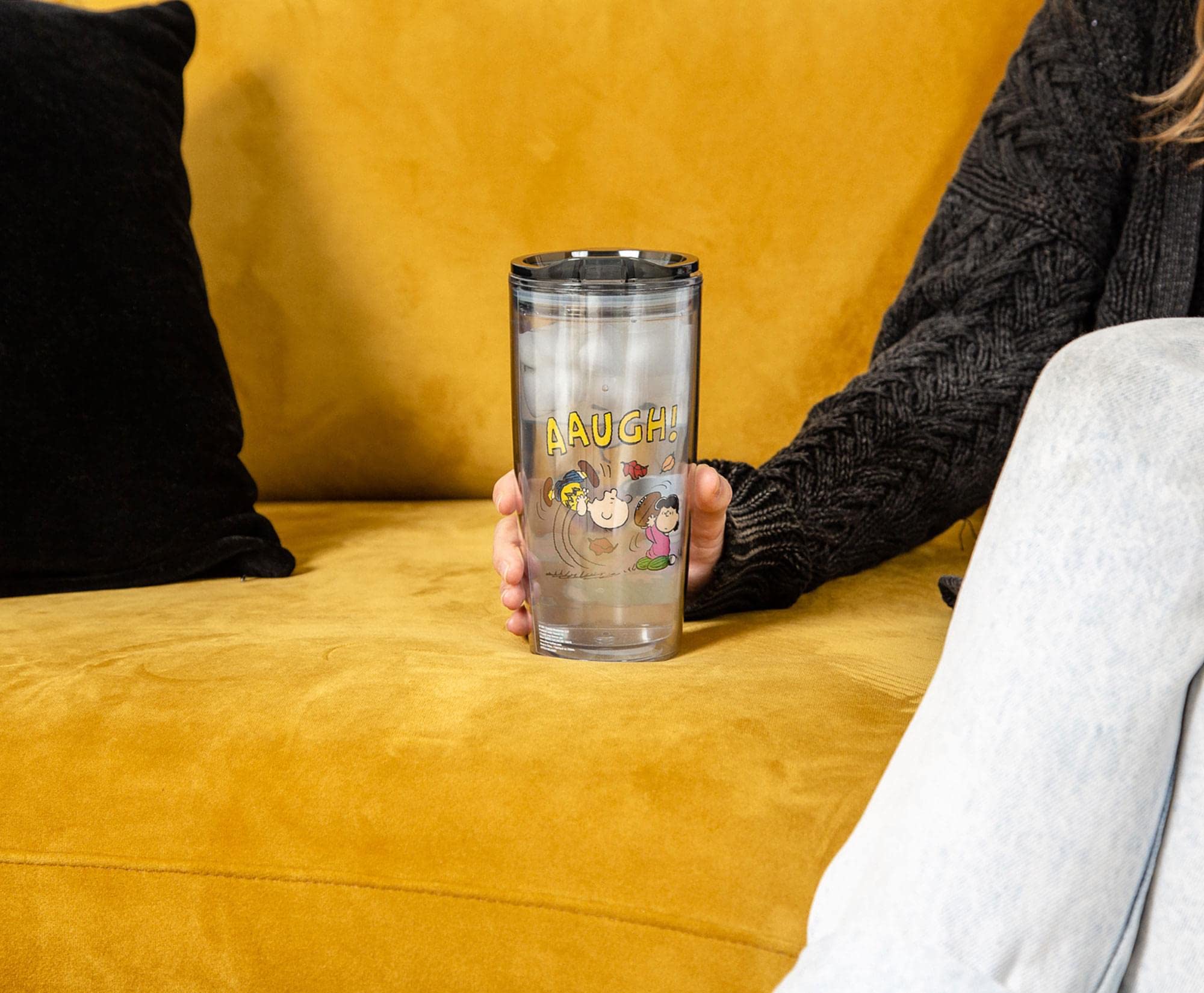 Silver Buffalo Peanuts Charley Brown Lucy Double Wall Travel Tumbler w/Slide Close Lid, 20 Ounces