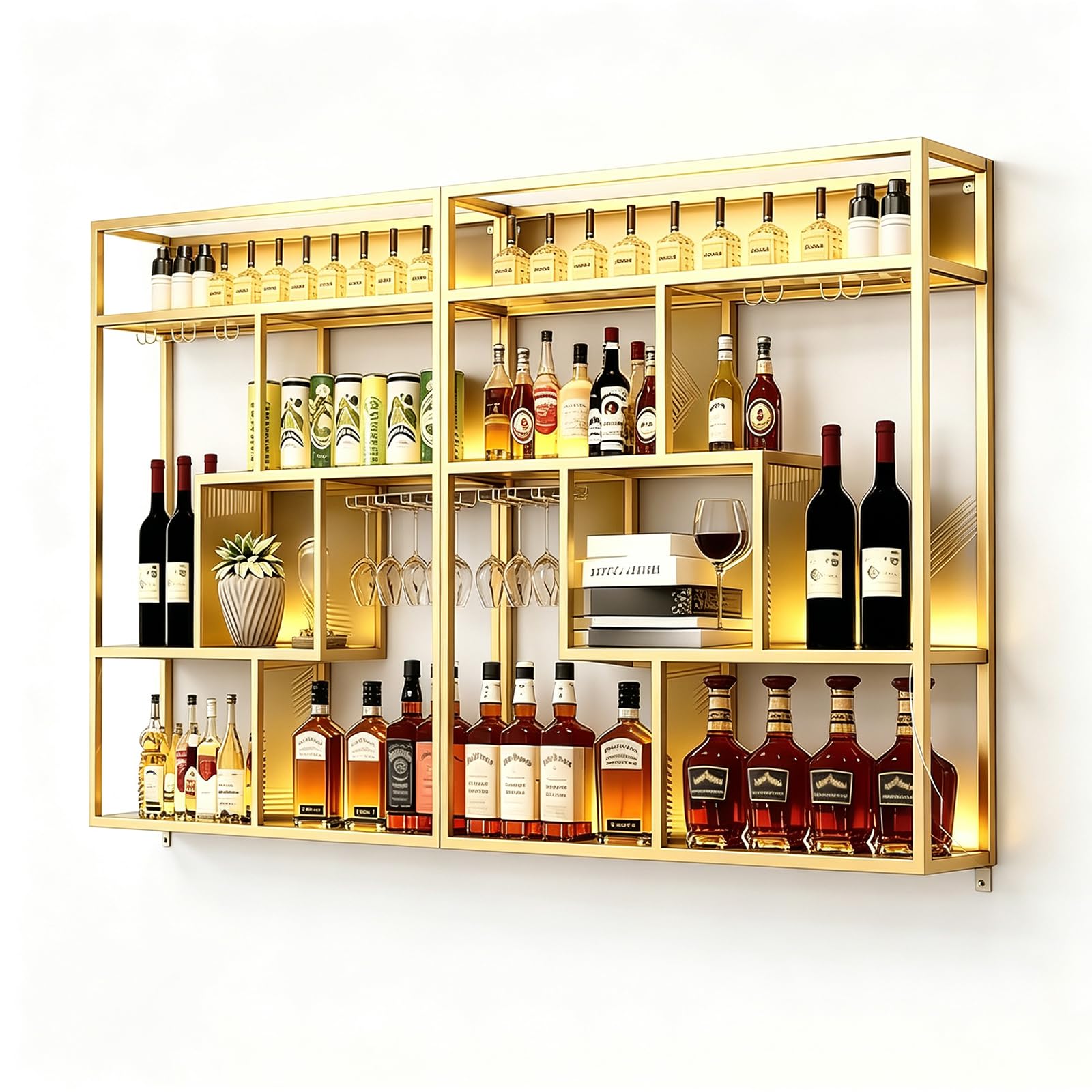 Rvtjy 150cm Wall Mounted Wine Rack with Hanging Stemware Glass Holder,Gold — image 1