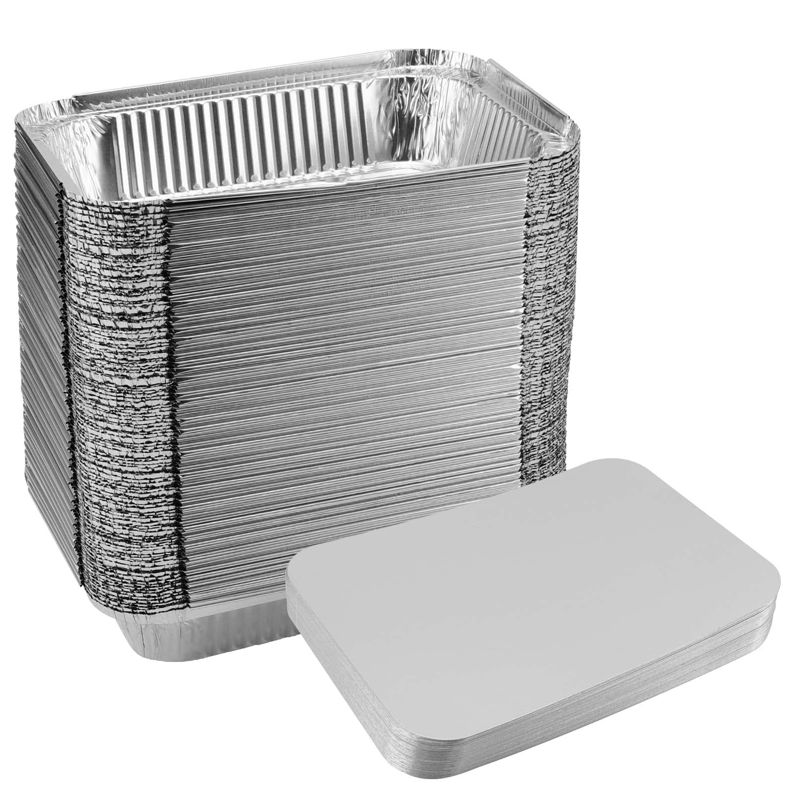 KOHAND 60 Pack 1000ml Aluminium Foil Trays with Lids, 22.9x16.9x5cm Large Air Fryer Tin Foil Food Containers with Lids for Food Baking, Cooking, Roasting, Freezing, Serving, Heating and Takeaway