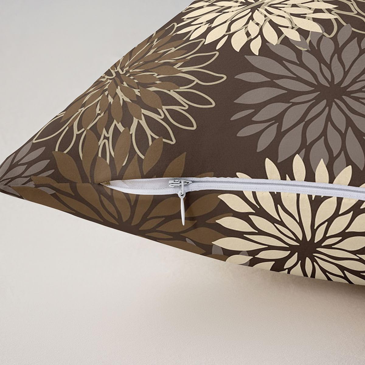 Homemissing Boho Floreale Federa per Cuscino Set di 4 Dalia Floreali Federe Quadrate Federe Farmeri Marrone Scuro Copricuscino per Divano Divano Camera da Letto Decorazione 45 x 45 cm