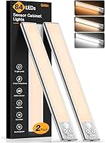 Gritin 10.2inch Under Cabinet Lighting Rechargeable -84 LED Super Bright,3-Color& 5 Level Brightness,4 Modes,Motion Sensor,Long Lasting- Easy Installation Magnetic Under Cabinet Closet Lights -2 Pack