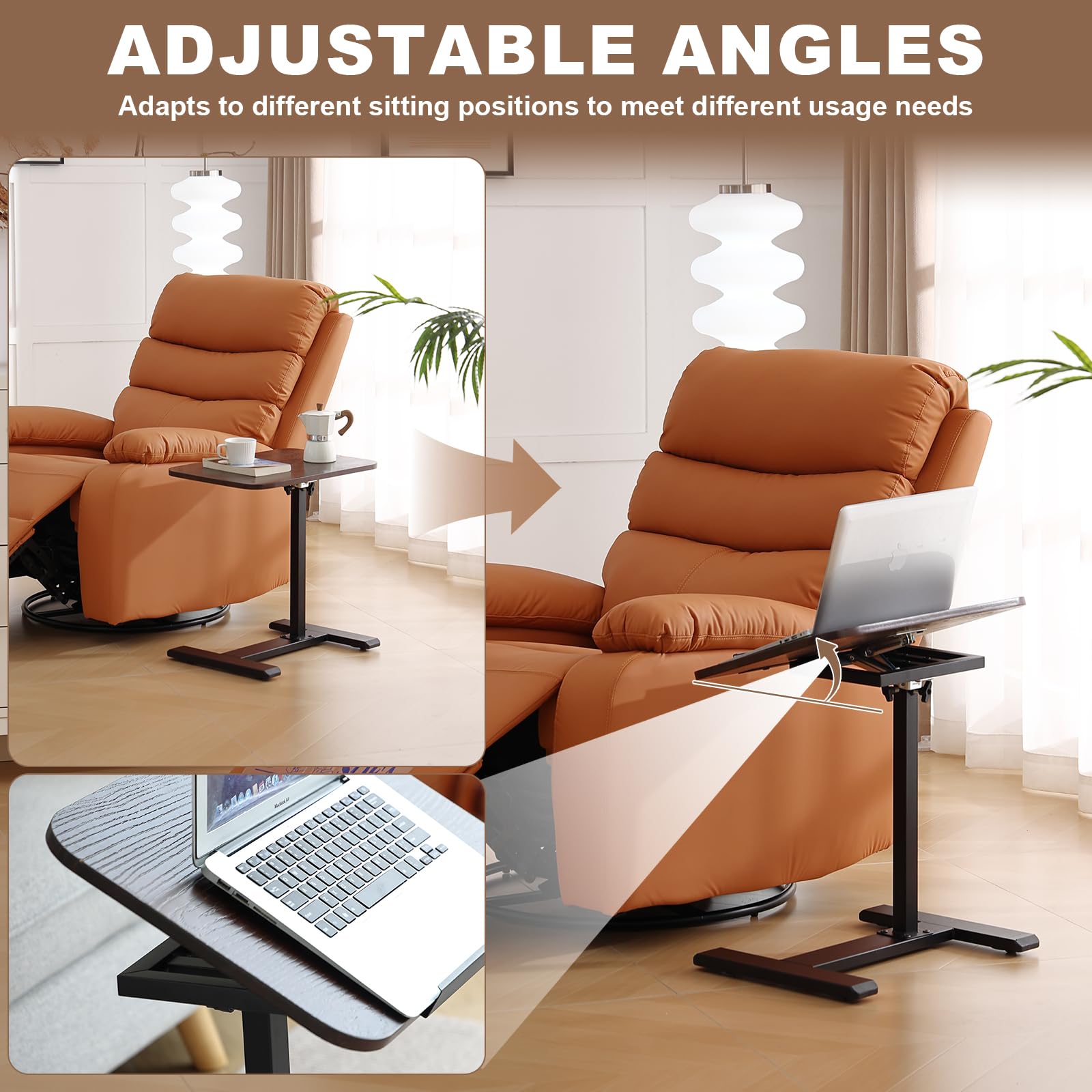 Table d'appoint en forme de C,petite table d'appoint inclinable,chêne