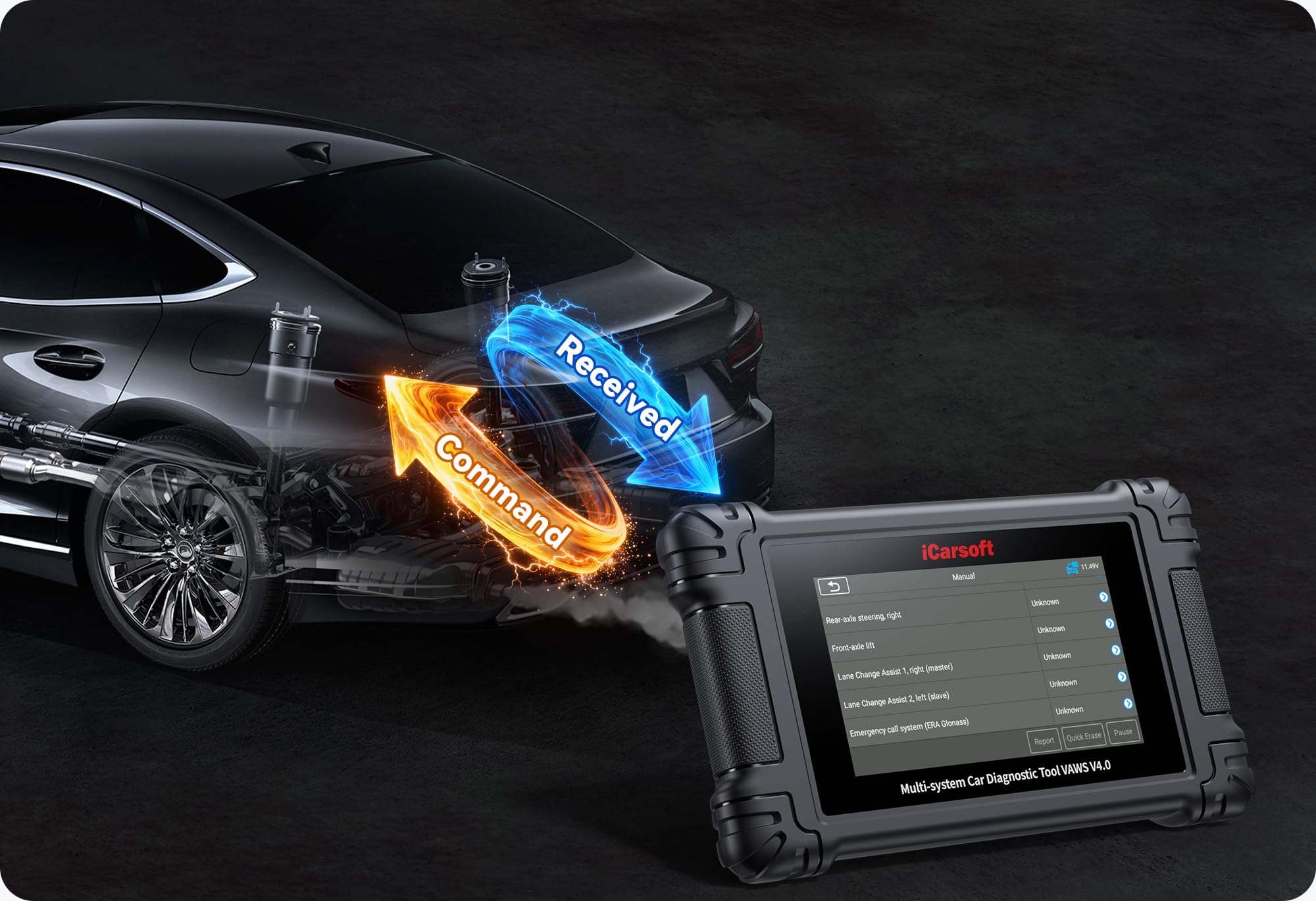 iCarsoft VAWS V4.0 Diagnosegerät für VW Audi Skoda Seat – Profi OBD2 Scanner mit Service Reset, Fehlercode-Auslese/Löschen, Ölservice, EPB, DPF, Batterie-Test, Vollsystem Diagnose Tool