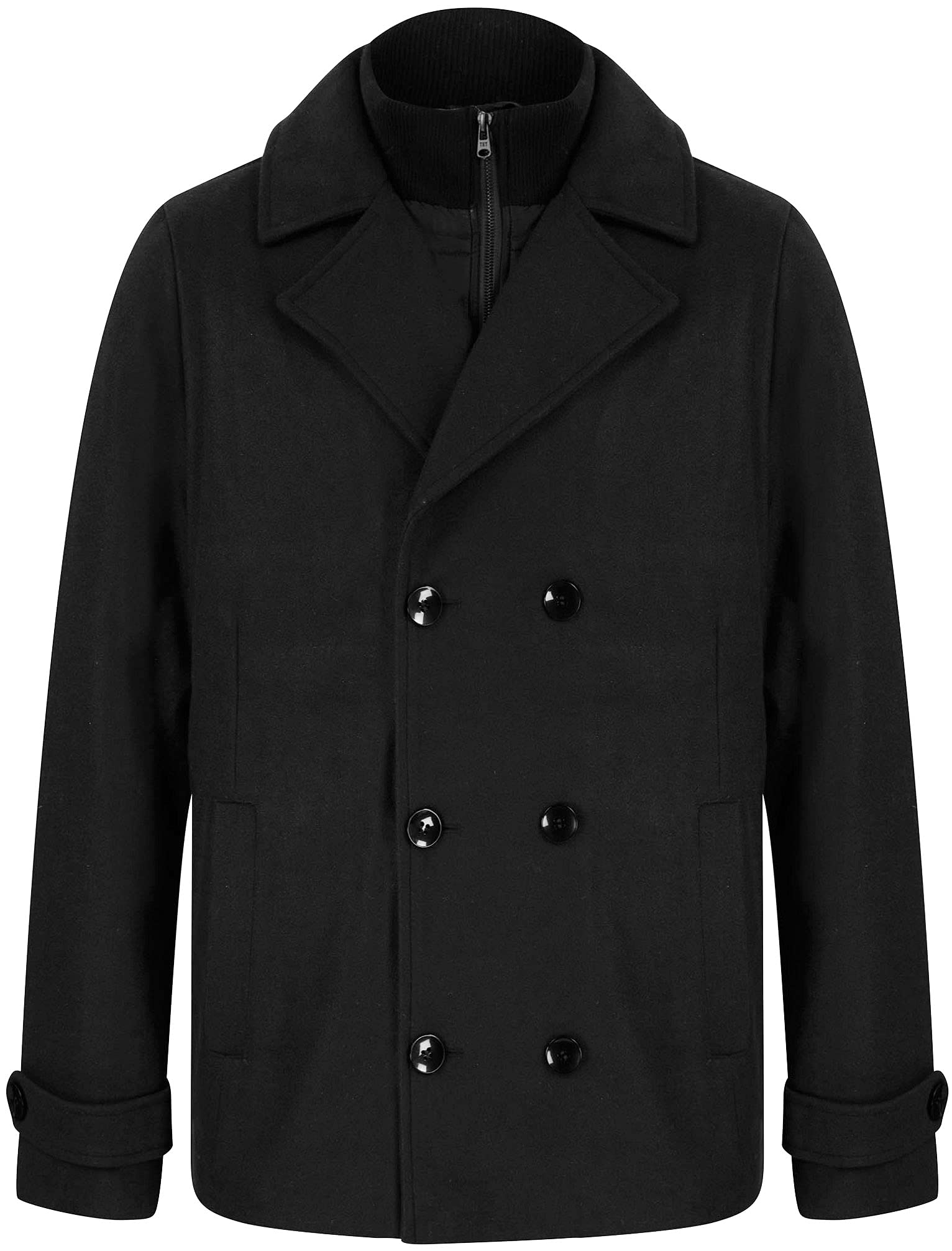 Tokyo Laundry Men's Uxmal Double Breasted Pea Coat with Funnel Neck Insert - Black - XXL