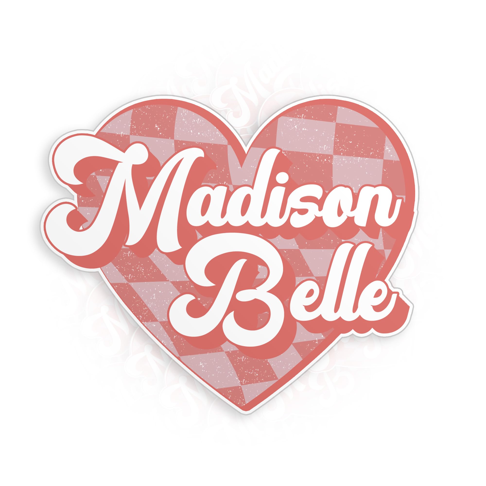 Personalized Custom Name Sticker With Heart Checkered Aesthetic Retro Gifts for Friend - Die-Cut Vinyl Stickers for Hard Hat, Water Bottle, Laptop,