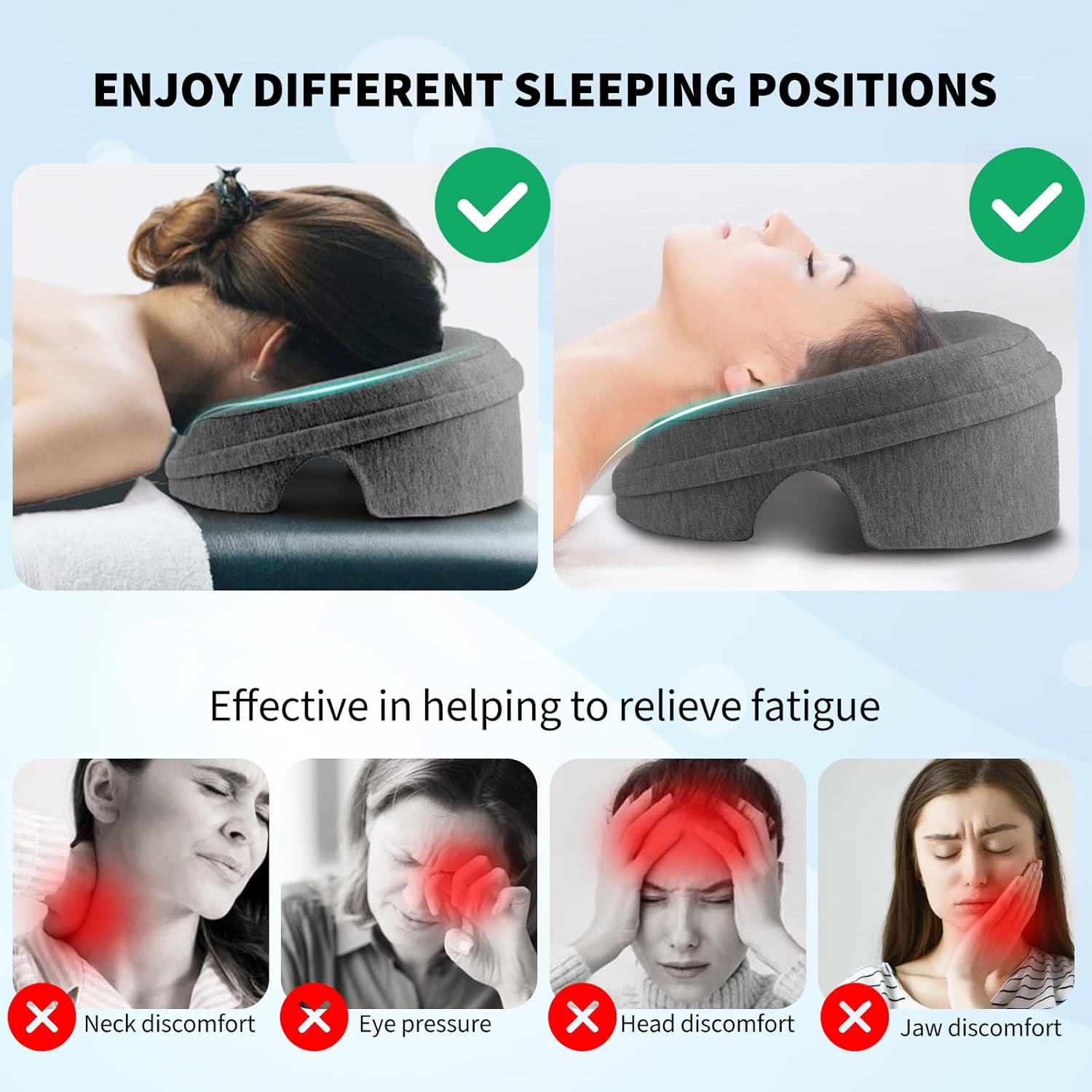 Face Down Pillow Massage Headrest for Bed, Stomach Sleeping Pillow, BBL Pillow After Surgery Post Eye Surgery Recovery & Vitrectomy Recovery for Massage Tables, Piercing Pillows Removable Cover Black