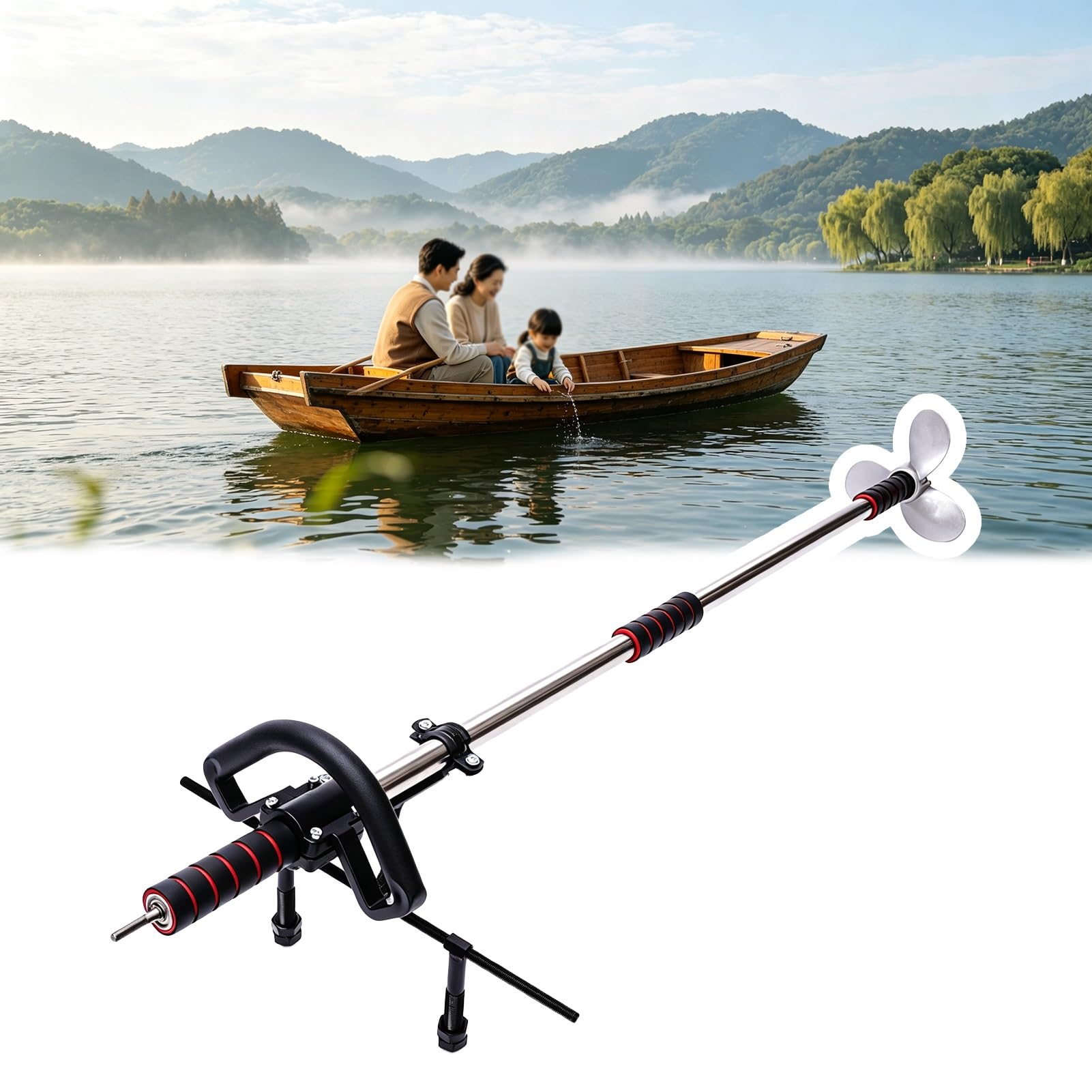 Motor Fueraborda Accesorio Hélice Accionado Por Un Pequeño Taladro Inalámbrico | Hélice de Emergencia para Motor de Curricán de Kayak, Propulsor Ligero y Portátil(With Bracket,L1.25m(4ft))