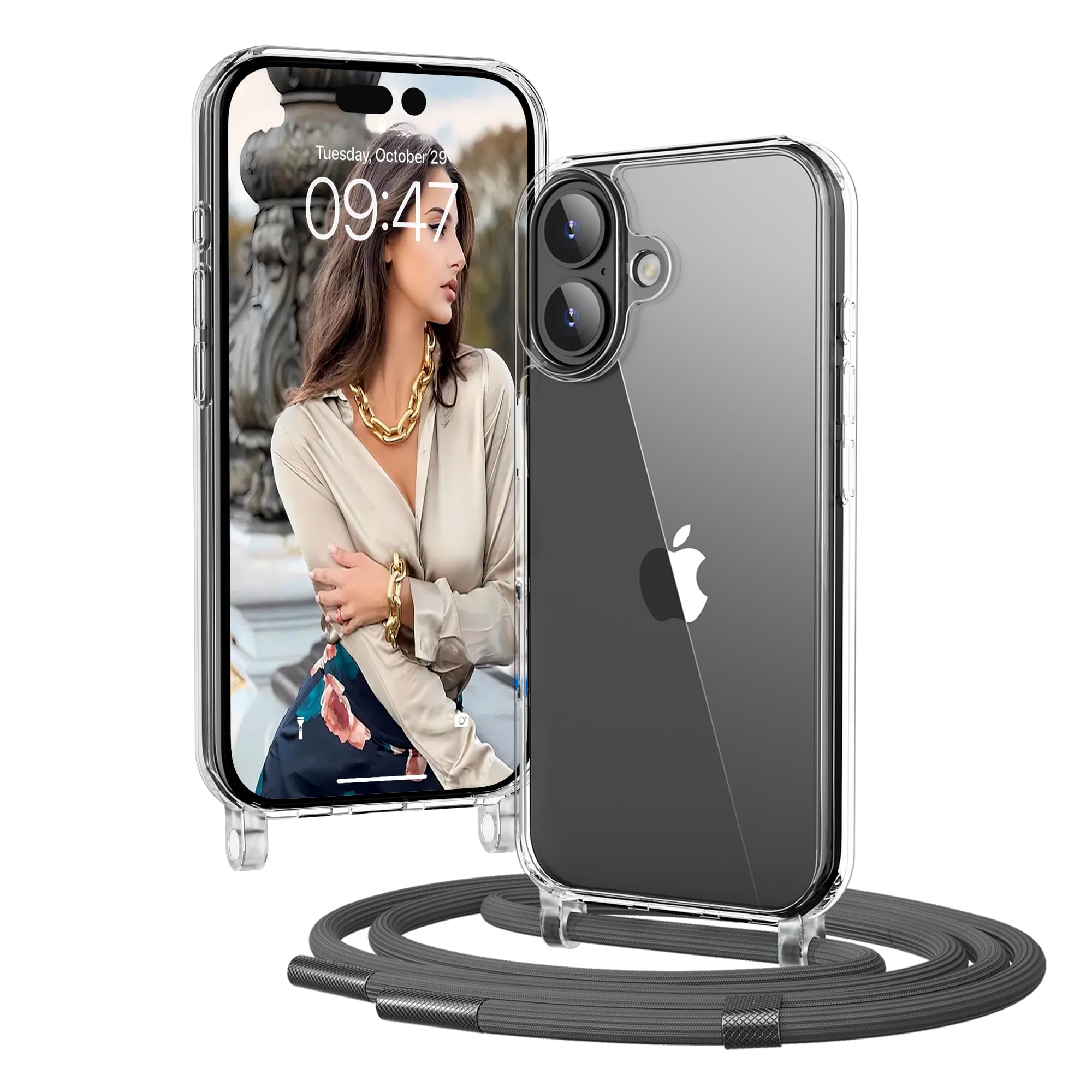 OLEPHY Handykette für iPhone Hülle mit Band, Necklace Handyhülle, Transparente Schutzhülle zum Umhängen [Verstellbarem und Demontage Umhängeband],