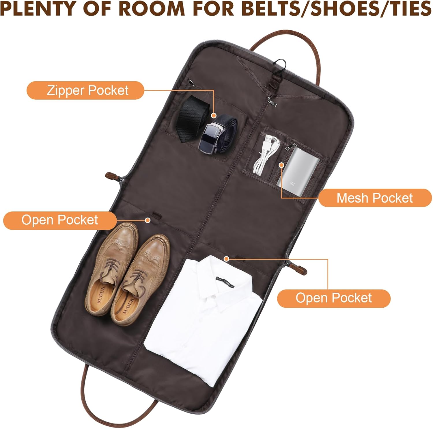 S-ZONE Carry on Garment Bag for Business Travel Canvas Leather Men Suit Cover