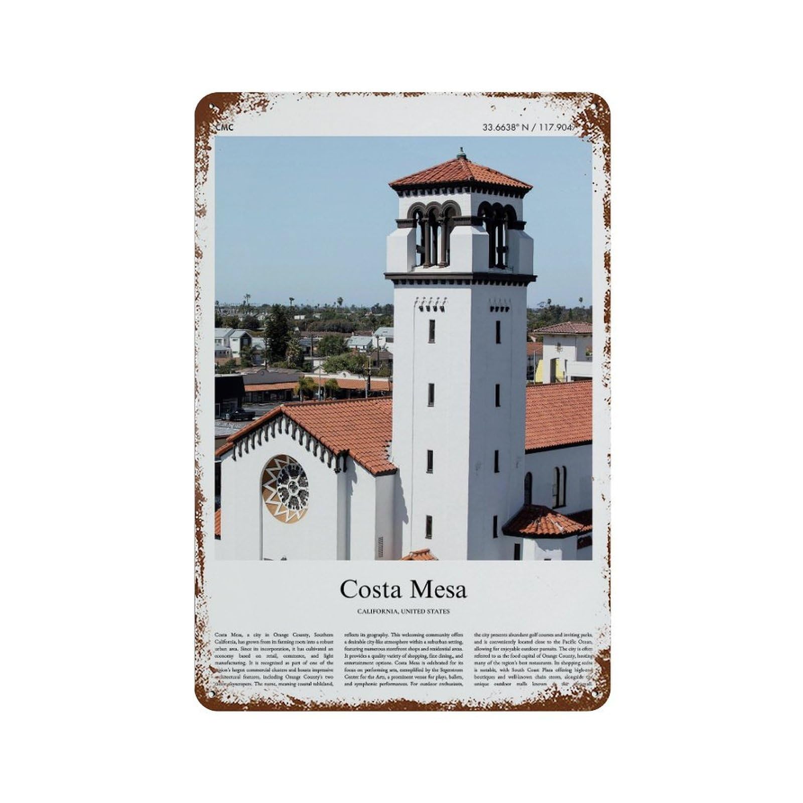 xiaoxiaoshen Costa Mesa California, United States, USA City Scenery Wall Decor Art Metal Tin Poster Modern Home Decor Art Home Bar Shop Decorations Vintage Sign 30x20cm