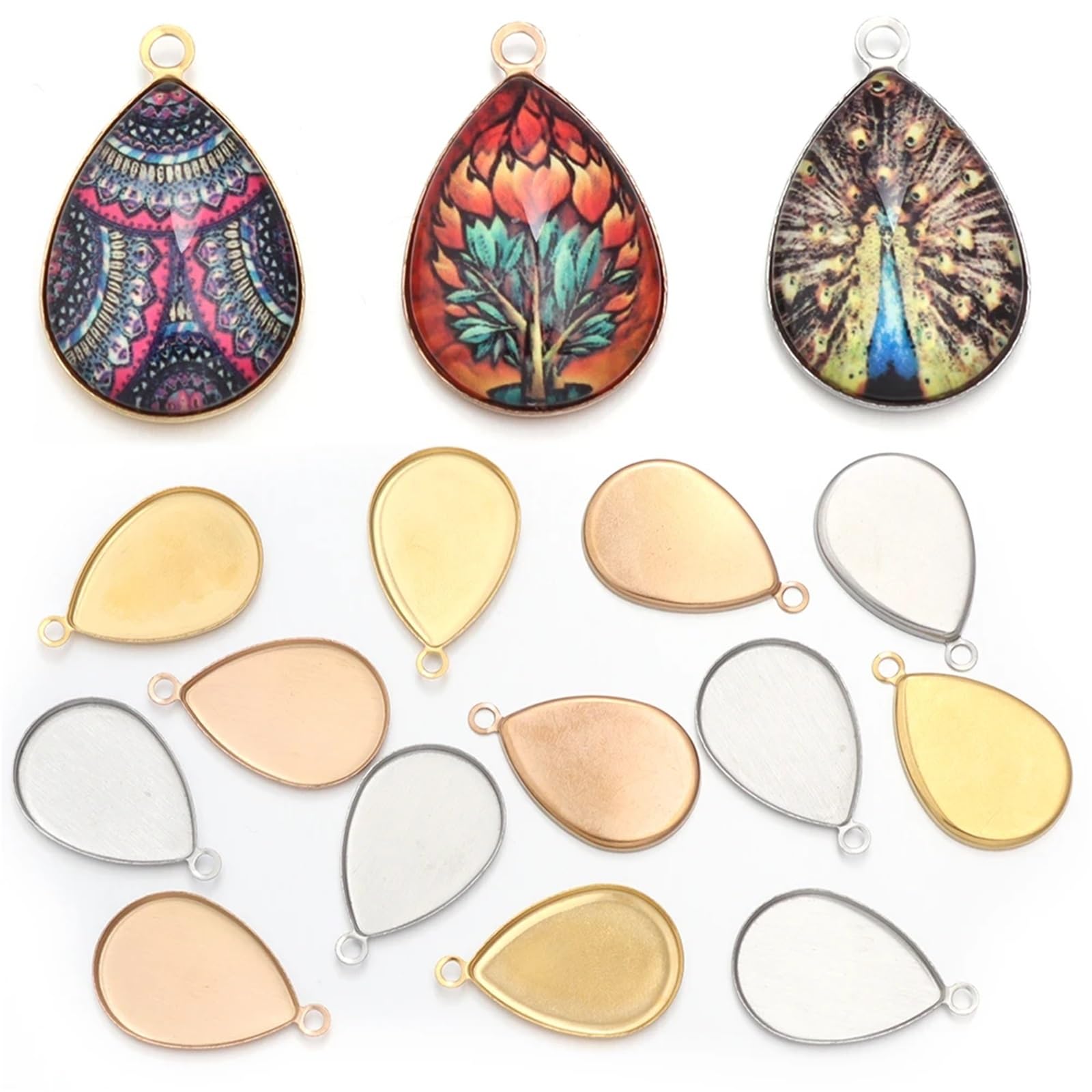 Podstawki do wisiorków, Krople wody Cabochon ustawienie wielokolorowe(Rose Gold)