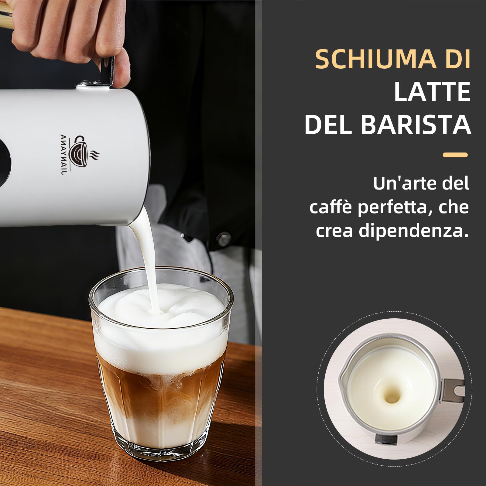 Jianyana Montalatte elettrico 5 in 1 – Montalatte automatico 350 ml grande capacità (bianco)