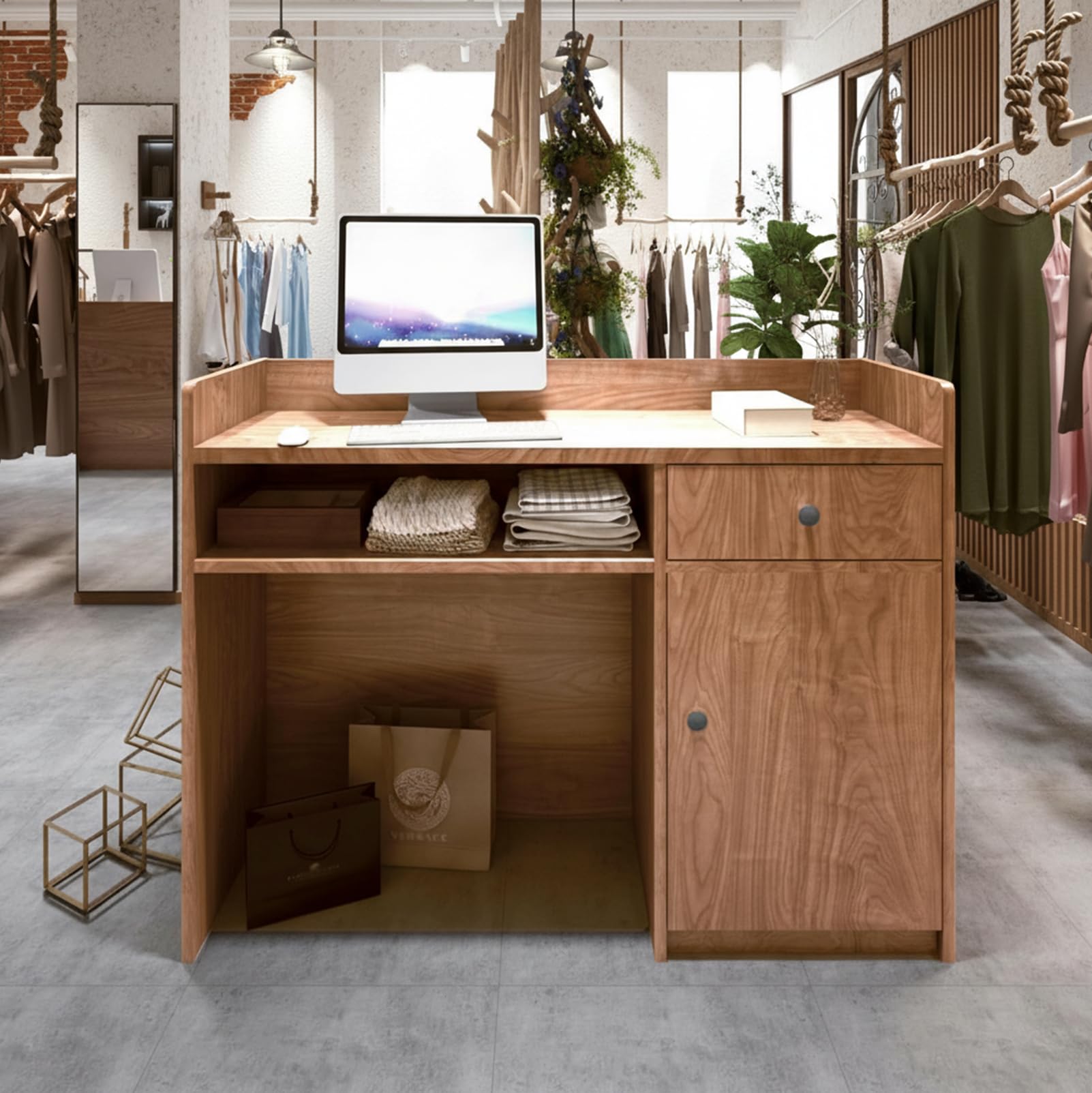 Empfangstheke mit Schublade und Aktenschrank Fronttresen 120CM für Büro Salon Spa Einzelhandel