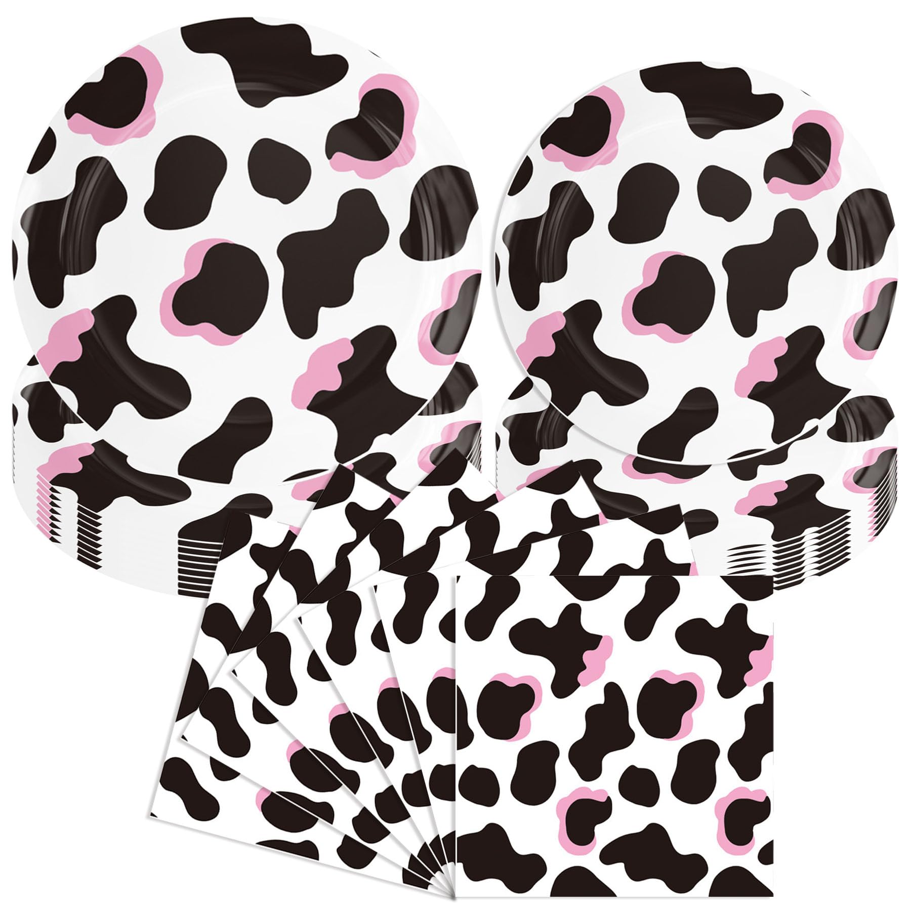 40pcs Pink Cow Print Party Plates Napkins Cowgirl Birthday Paper Plates For Western Cowgirl Tableware Decorations Back Country Farm Themed Party