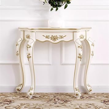 Vintage Console Table with Floral Carving,Half Moon Console Table,Exquisite carvings, Lifelike Three-Dimensional Form, Smooth Lines, Sturdy Legs,for Living Room.White,22.8 * 9.8 * 31.5in