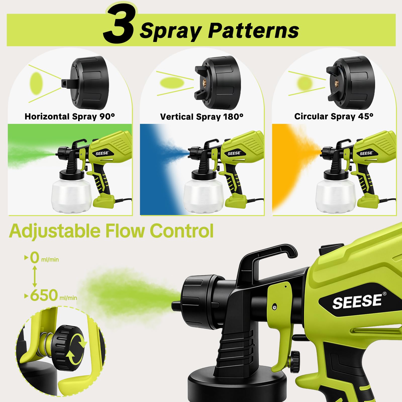 SEESE HVLP Paint Sprayer - 4 Nozzles, 3 Patterns -4