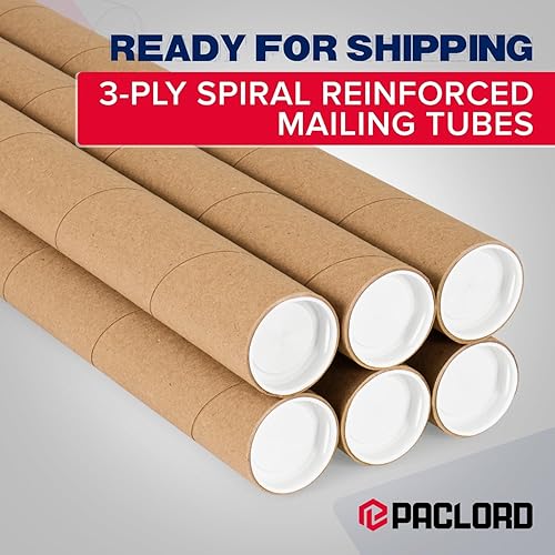 Miniatura 85 de Tubos de correo de papel kraft reforzado de 3 x 24 pulgadas, paquete de 4 tubos con 2 tapas cada uno, tubo de cartón fabricado en Estados Unidos
