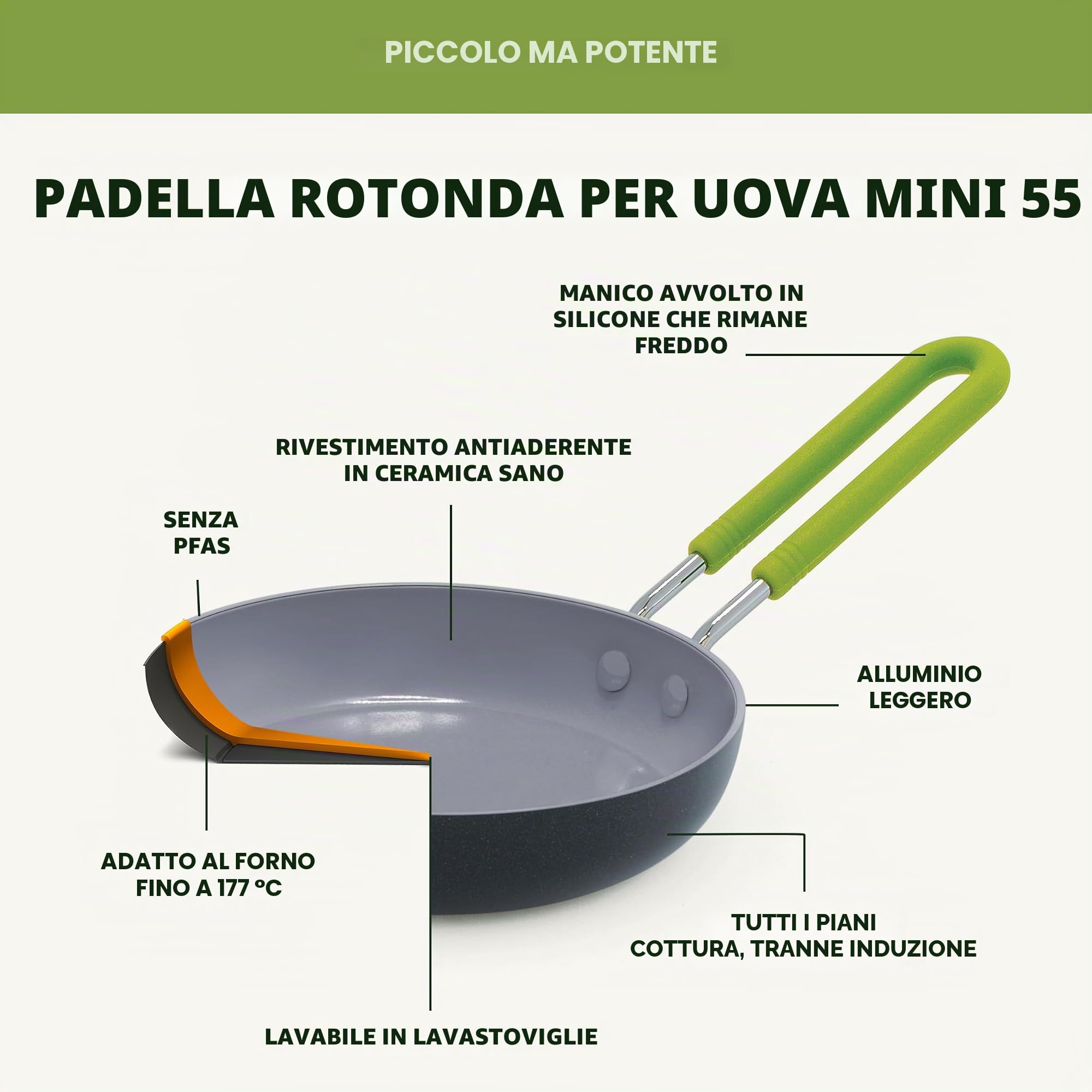 GreenPan Mini padella per uova in ceramica, antiaderente, rotonda, 12,7 cm, colore: grigio
