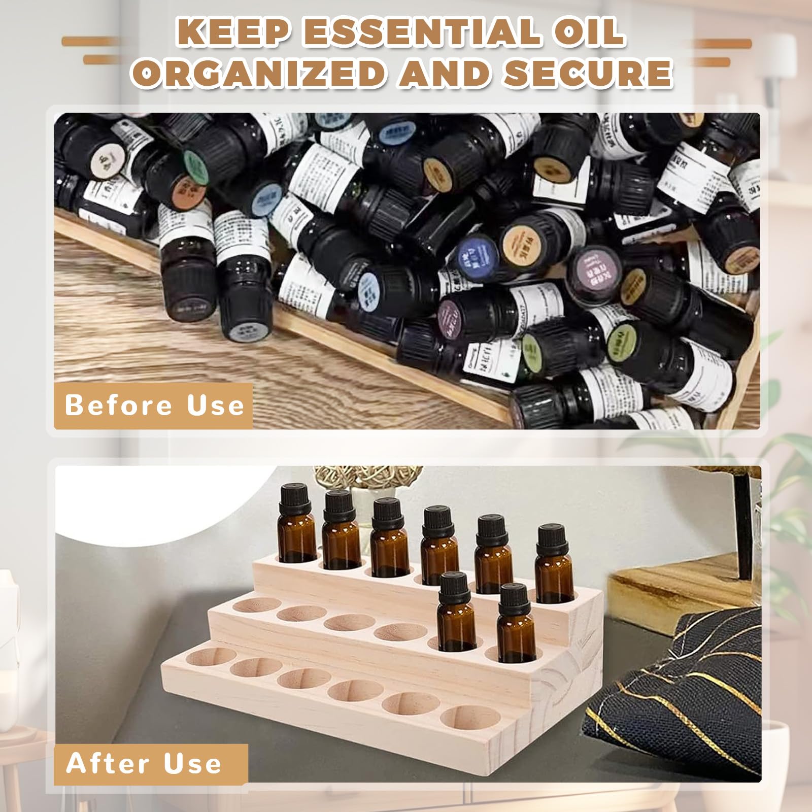 3 strati - 18 Slots Oli Essenziali Scatole Organizer in legno, Espositore per Olio Essenziale Organizzatore Scatola Portaoggetti Adatto per Casa/SPA/Tavolo da Toeletta/Ufficio