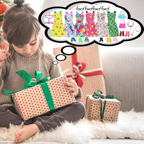 Miniatura 6 de BJDBUS 42 piezas de ropa y accesorios para muñecas, incluyendo 10 mini vestidos de moda, 32 piezas, zapatos, gafas, collares, bolsos, ganchos