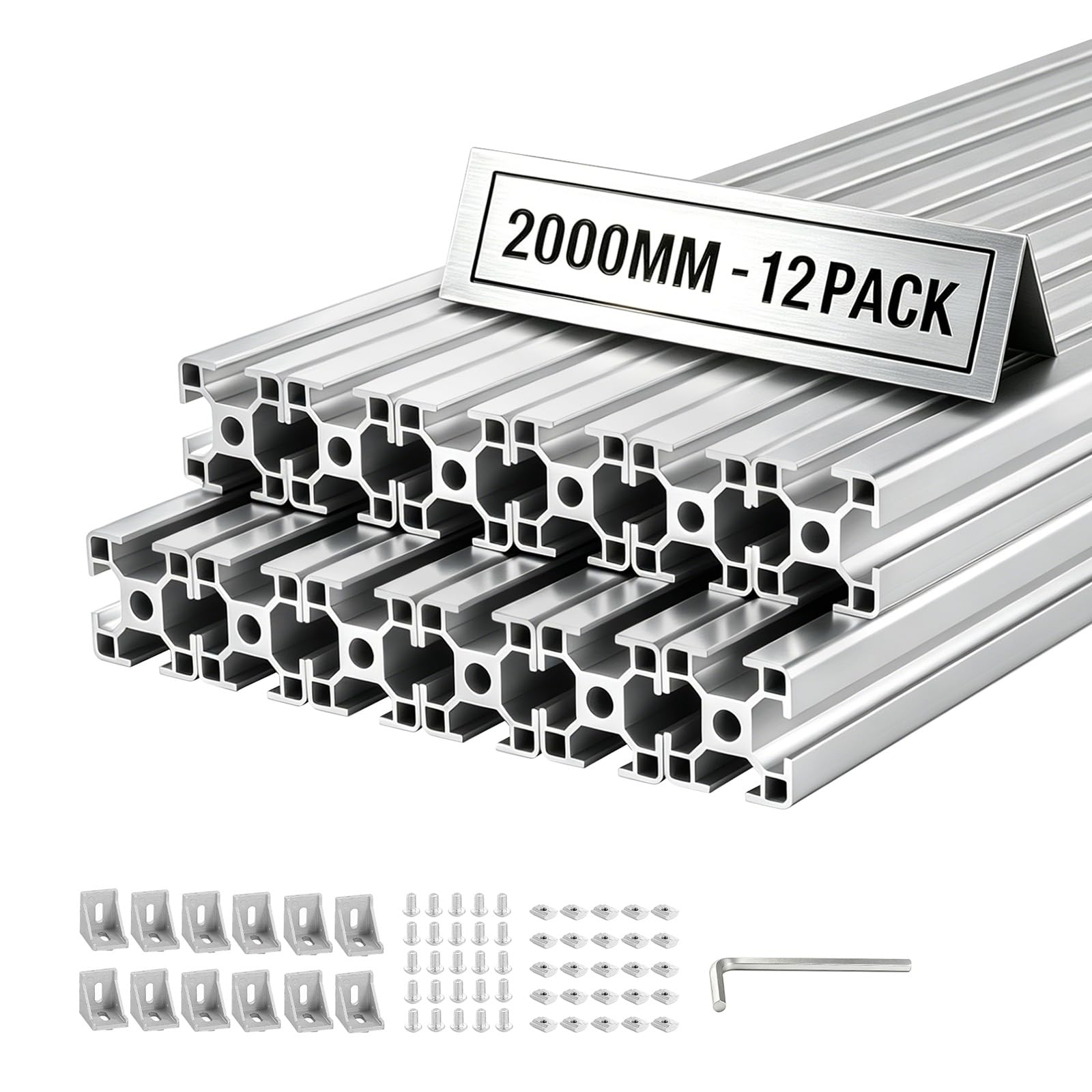 VEVOR 3030 Aluminium Profile 12 Stk. 2 m, Eloxierte T-Nut-Aluprofile nach EU-Standard, Hochfestes Strangpressprofil, Aluminiumschiene für 3D-Druckerteile, CNC-DIY-Werkbänke und Montage, Silber