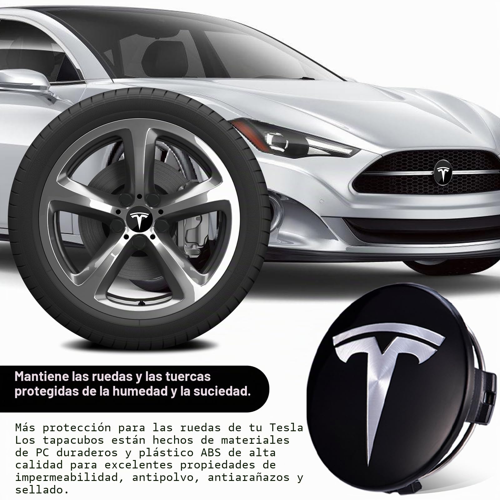 Juego de tapacubos Tesla LEKEFETO Center para Model 3 y Y, Accesorios, tuercas de rueda con logo Tesla