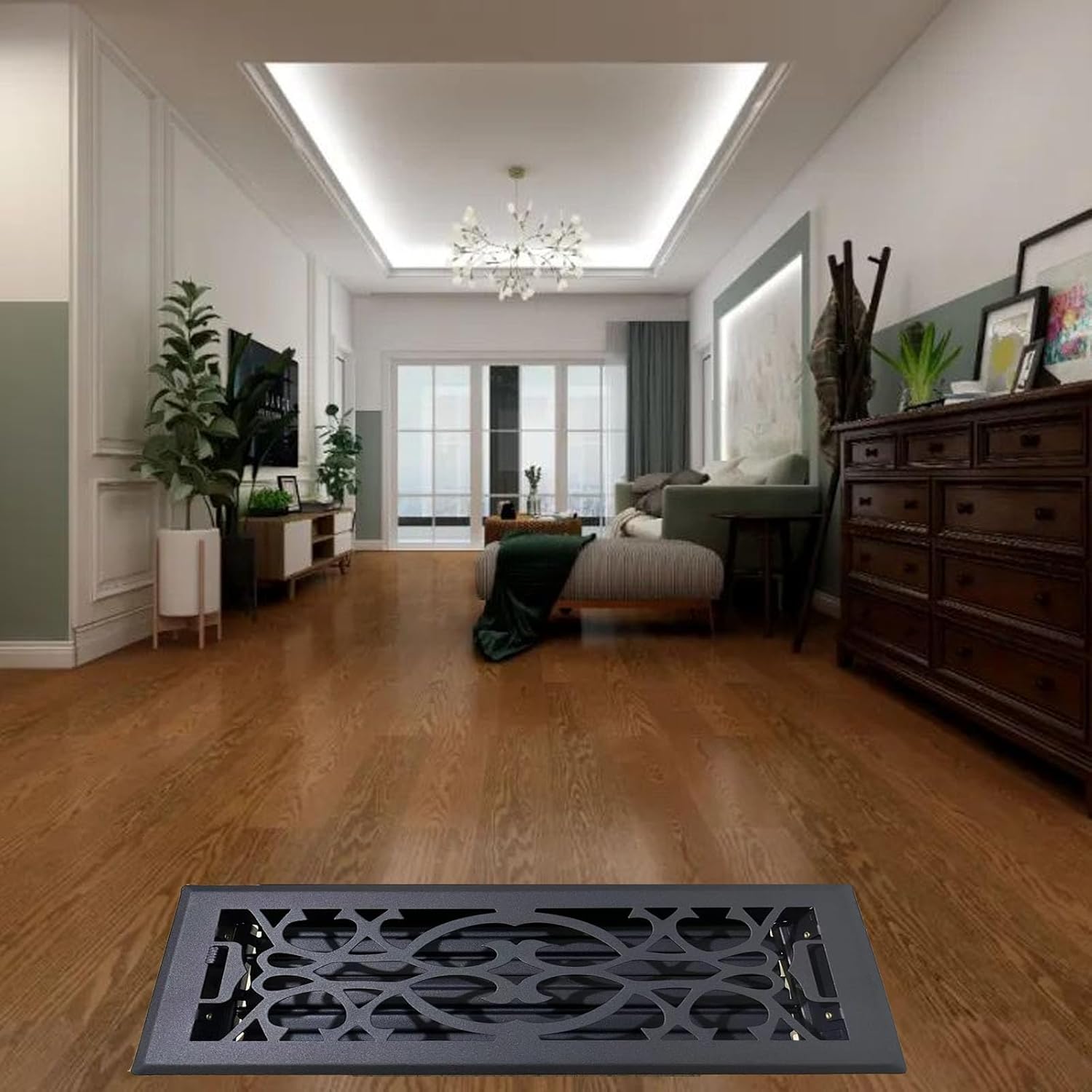 Floor Vent Covers 4x10, Heavy Duty Floor Register Vent Cover for Home Floor, Sidewall,Classic Adjustable Air Floor Vent Covers Rust Proof Finish, 4 x 10 Inch Floor Vent Black (2)