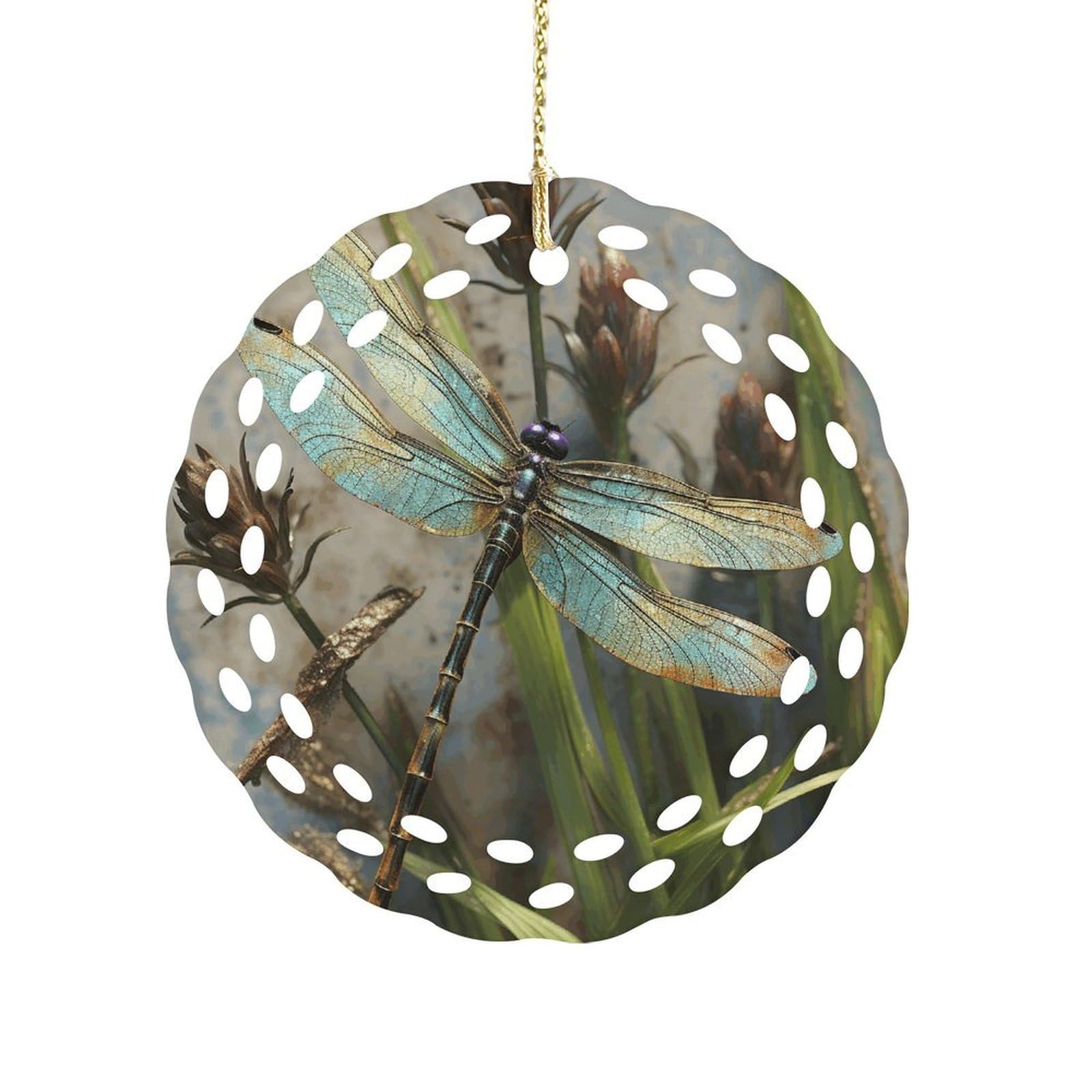 Btcowzrv Style Dancing Dragonfly Ceramic Ornament,Round Ornaments With Hole Easy To Hang,Hanging Ornament For Wedding Party Home Window Garden Christmas Day Decor