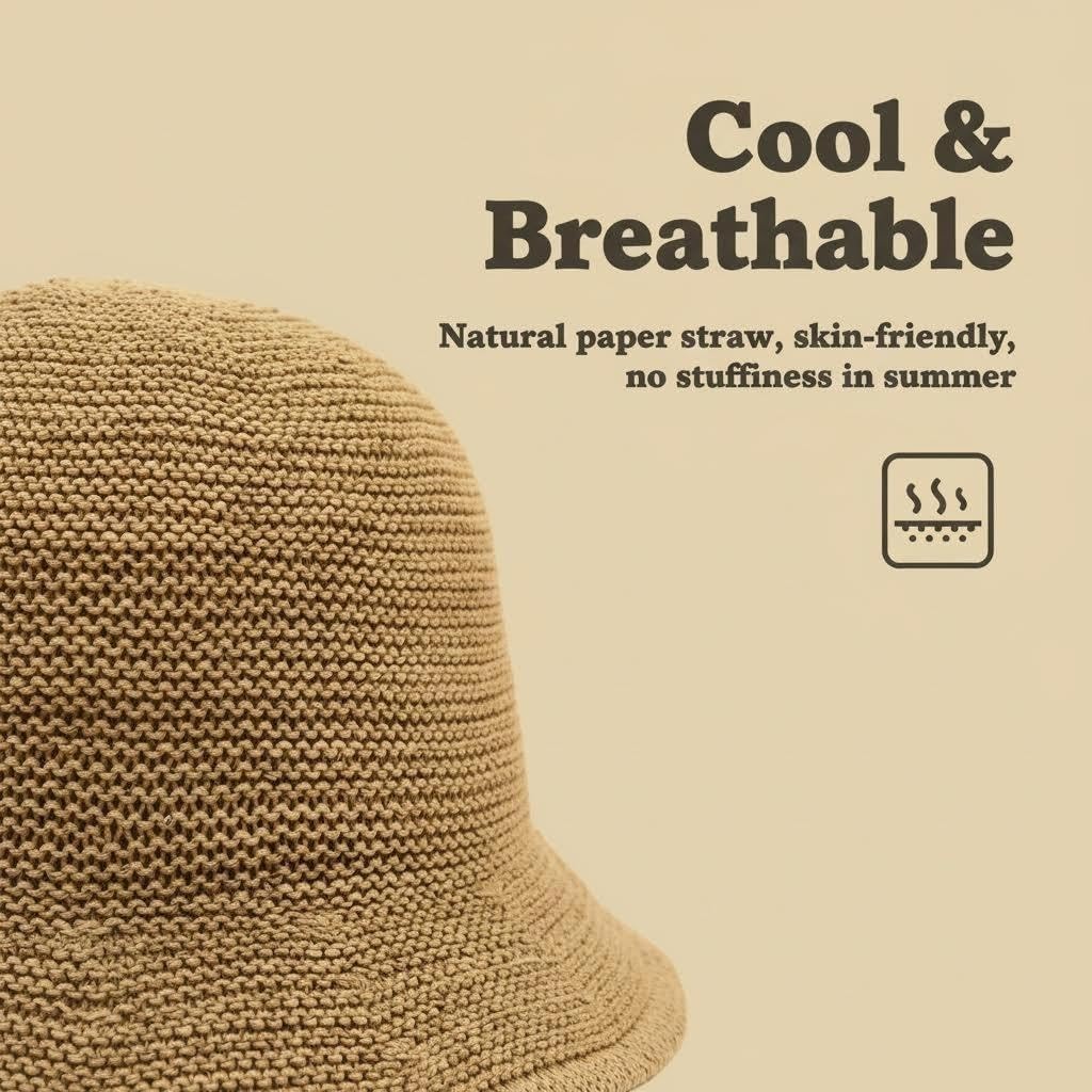 Women Straw Hat Beach Sun Cap Foldable Paper Knitted for Travel Summer Vacation Soft Lightweight Breathable