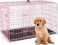 Vista 20 de Jaulas para perros de 42 pulgadas, jaulas plegables de alambre mental para mascotas con panel divisor de doble puerta, bandeja extraíble y asa