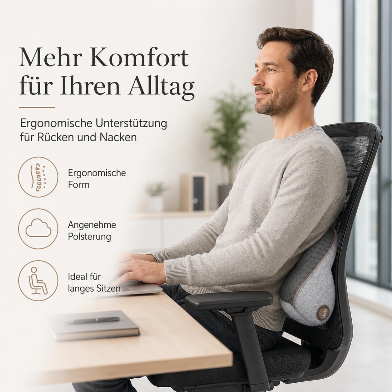 Triple Fusion Massagegerät, 3 in 1 Massagekissen mit Traktion & Vibration, Memory-Foam Nackenstützkissen für Nacken, Schultern & Rücken，Dunkelgrau