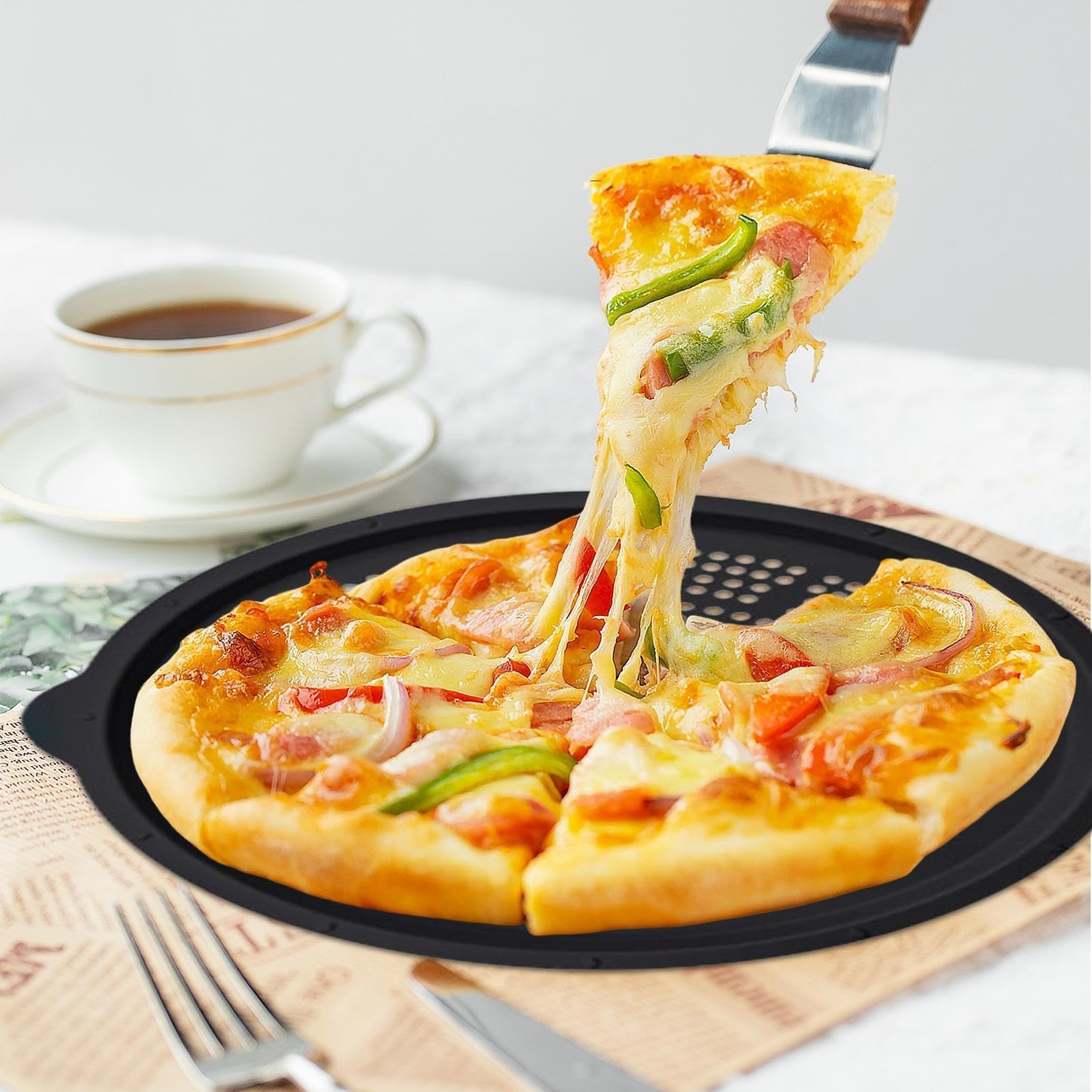 Nieprzywierająca patelnia do pizzy - okrągłe perforowane naczynia do pieczenia do domowych kuchni i restauracji - odporne na wysokie temperatury talerze do serwowania