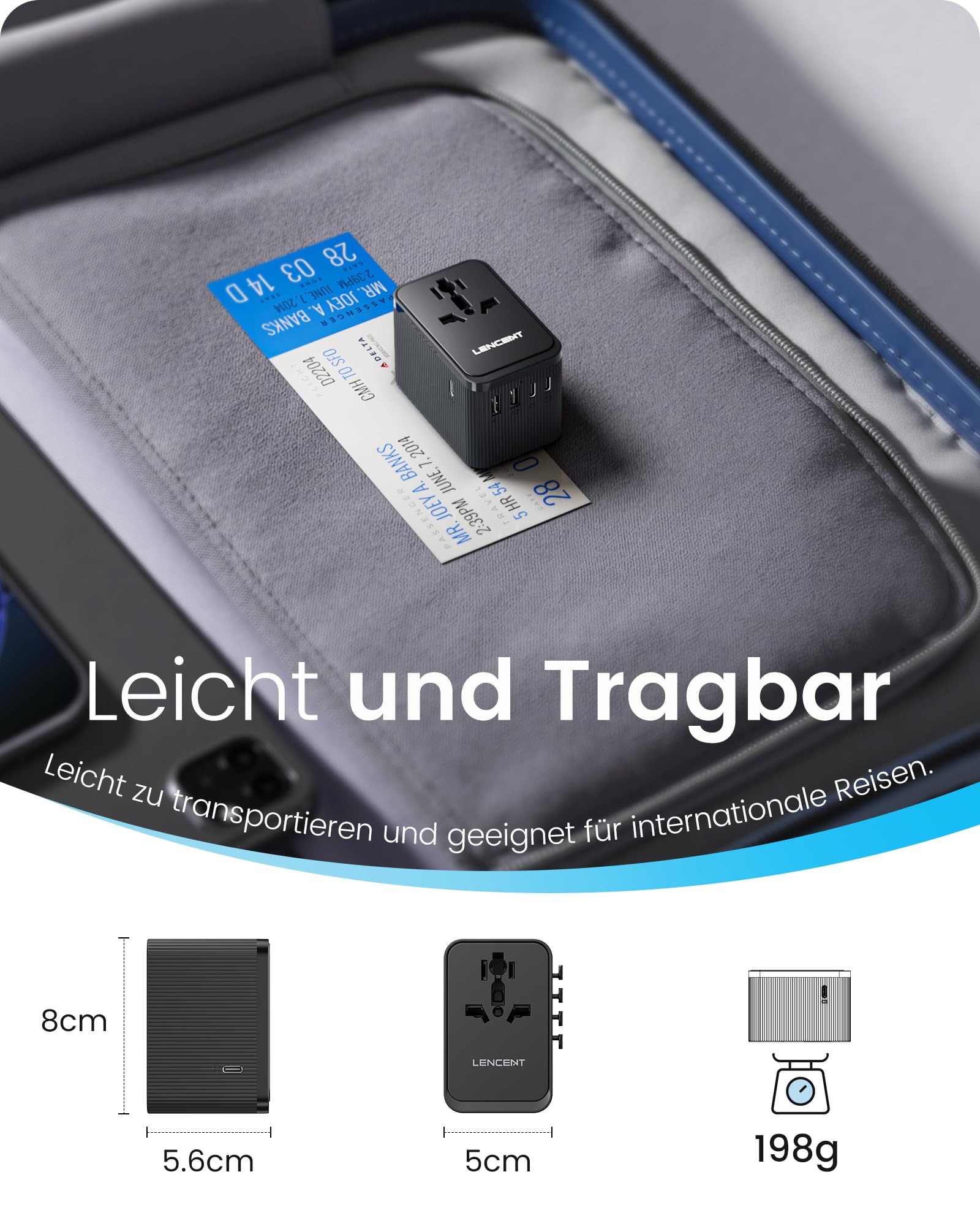 LENCENT Reiseadapter Weltweit, 28W Typ G, D, A, I, C, Universal Reisestecker Adapter mit 3 USB C und 2 USB A, Internationaler Steckdosenadapter für USA England Japan Malediven Sri Lanka Australien