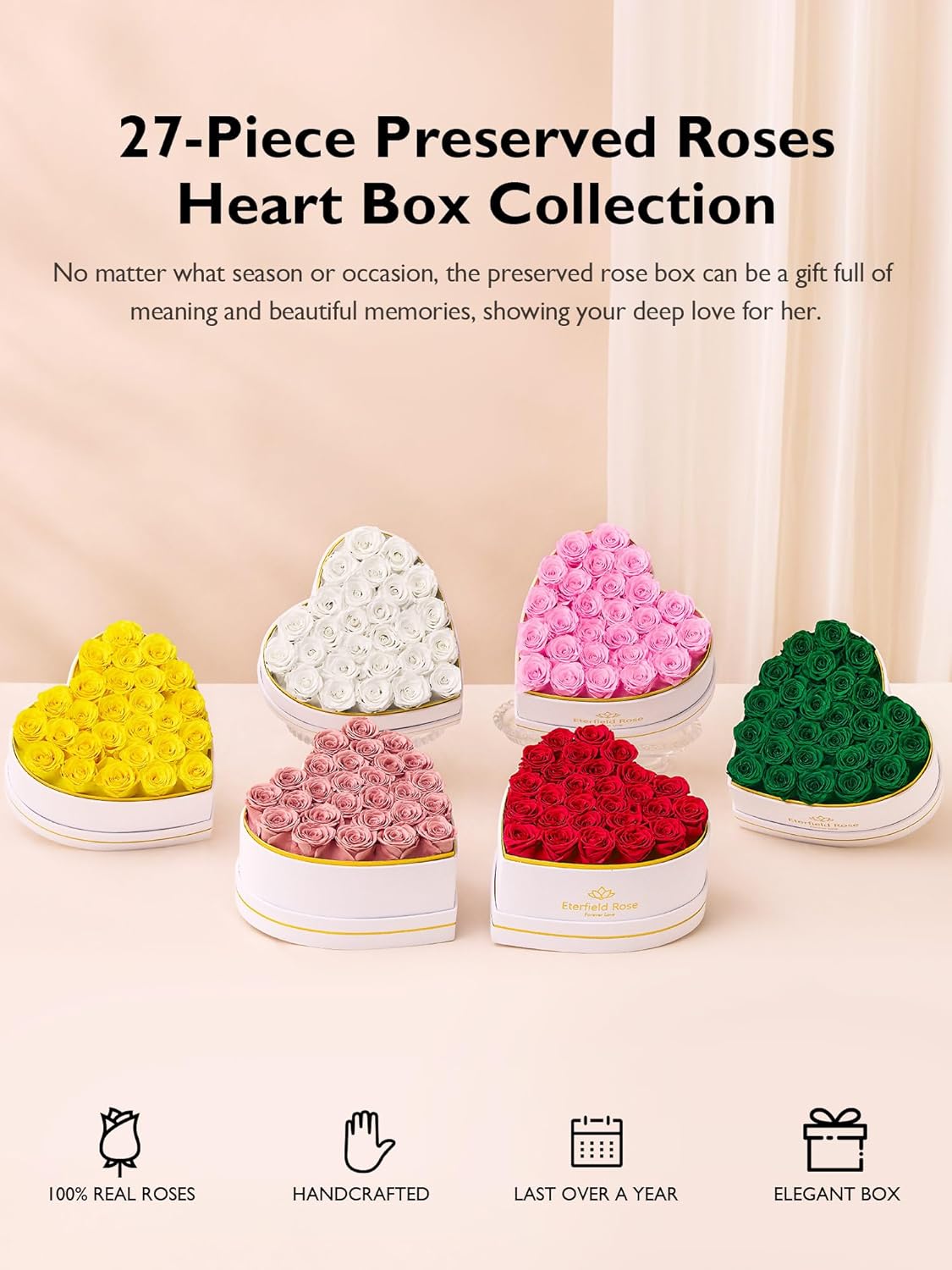 Eterfield 27 Forever Flowers in Heart Shape Box, Preserved Roses That Last a Year Preserved Flowers Birthday Gifts for Her Mom Women Wife Anniversary Valentines Day Mothers Day Christmas, Red - Image 6