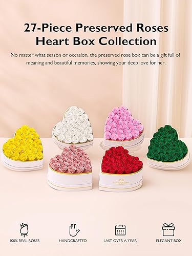 Miniatura 6 de Eterfield 27 Flores Para Siempre en Caja en Forma de Corazón, Rosas Preservadas que Duran un Año, Flores Preservadas, Regalos de Cumpleaños para