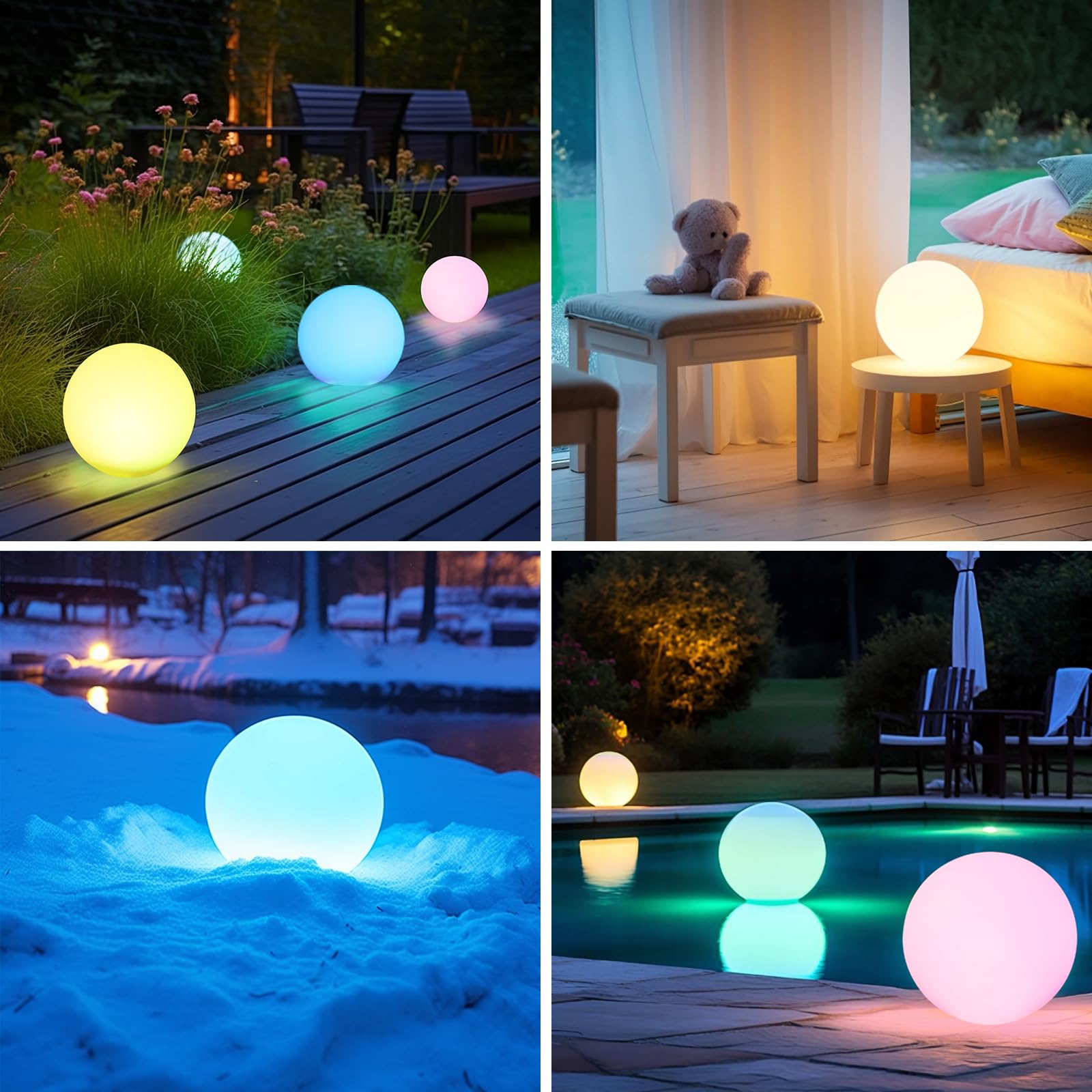2PCS RGB Solarlampe für Außen, 30cm LED Kugelleuchte mit Fernbedienung, Solarleuchte 16 Farbwechsel, 1200mAh Type-C Aufladbar Kugellampe IP66 Wasserdicht für Teich Balkon Terrasse Rasen Patio Innen