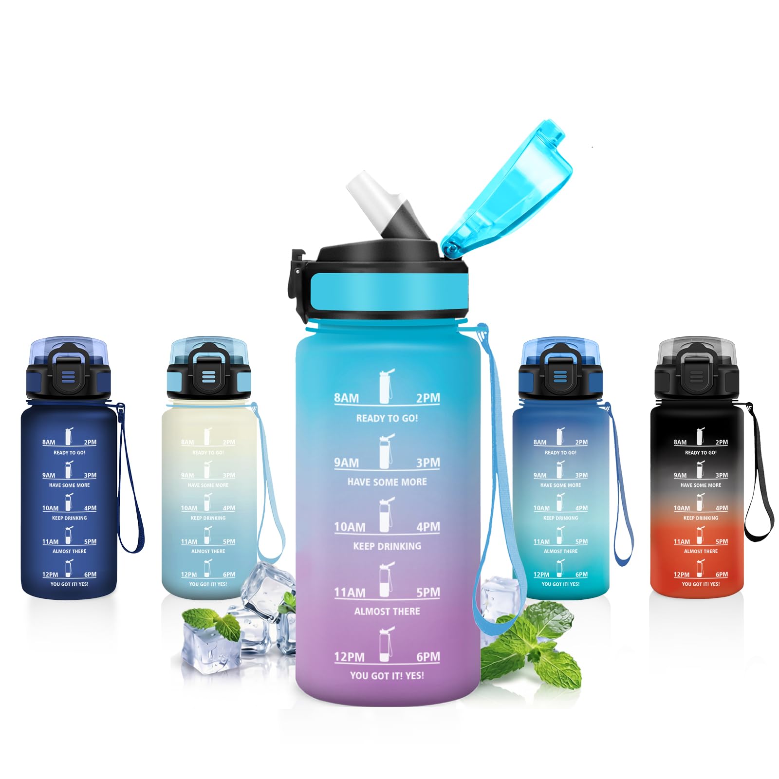 JAPORIA 500ml Water Bottle, Motivational Water Bottle with Straw, Leak Proof, Leak-proof, Water Bottle with Time Indicator, Sports Water Bottles for Camping, Running, Traveling