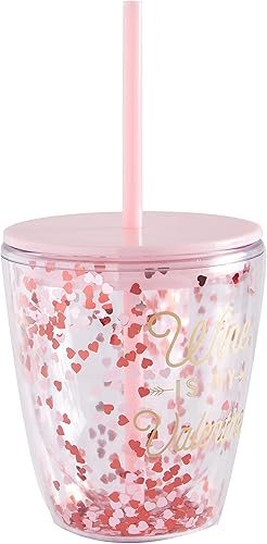 Miniatura 3 de CR Gibson Wine is My Valentine - Vaso acrílico con tapa y pajita 4 pulgadas de ancho x 45 pulgadas de alto 12 onzas líquidas color rosa