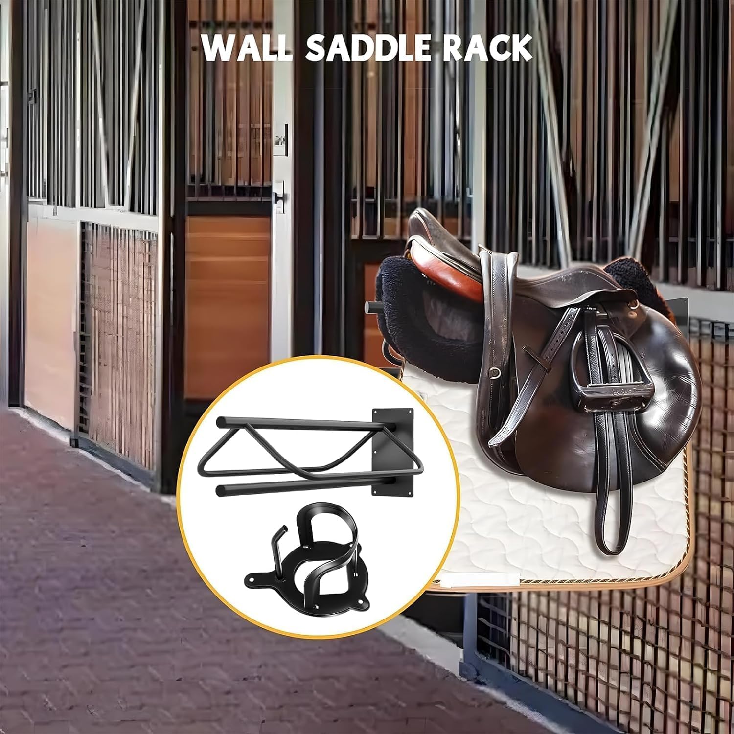 12 Pack Saddle Rack Wall Mount with Pad Bar, Heavy Duty Wall Mounted Saddle Stand with Bridle Hooks Detachable, Saddle Stand Tack Storage for Horse Trailer, Stall Supplies and Accessories