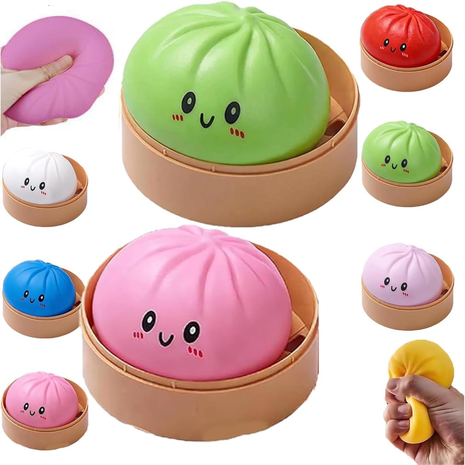 Mystery Dumpling Squishy, 4 Inch Jumbo Dumpling Stress Ball, Squishy Bun, Anxiety Relief Fidget, Soft Squeeze Decompression Dough for Adults Classroom Prizes & Party Favors (Pink) — view 4