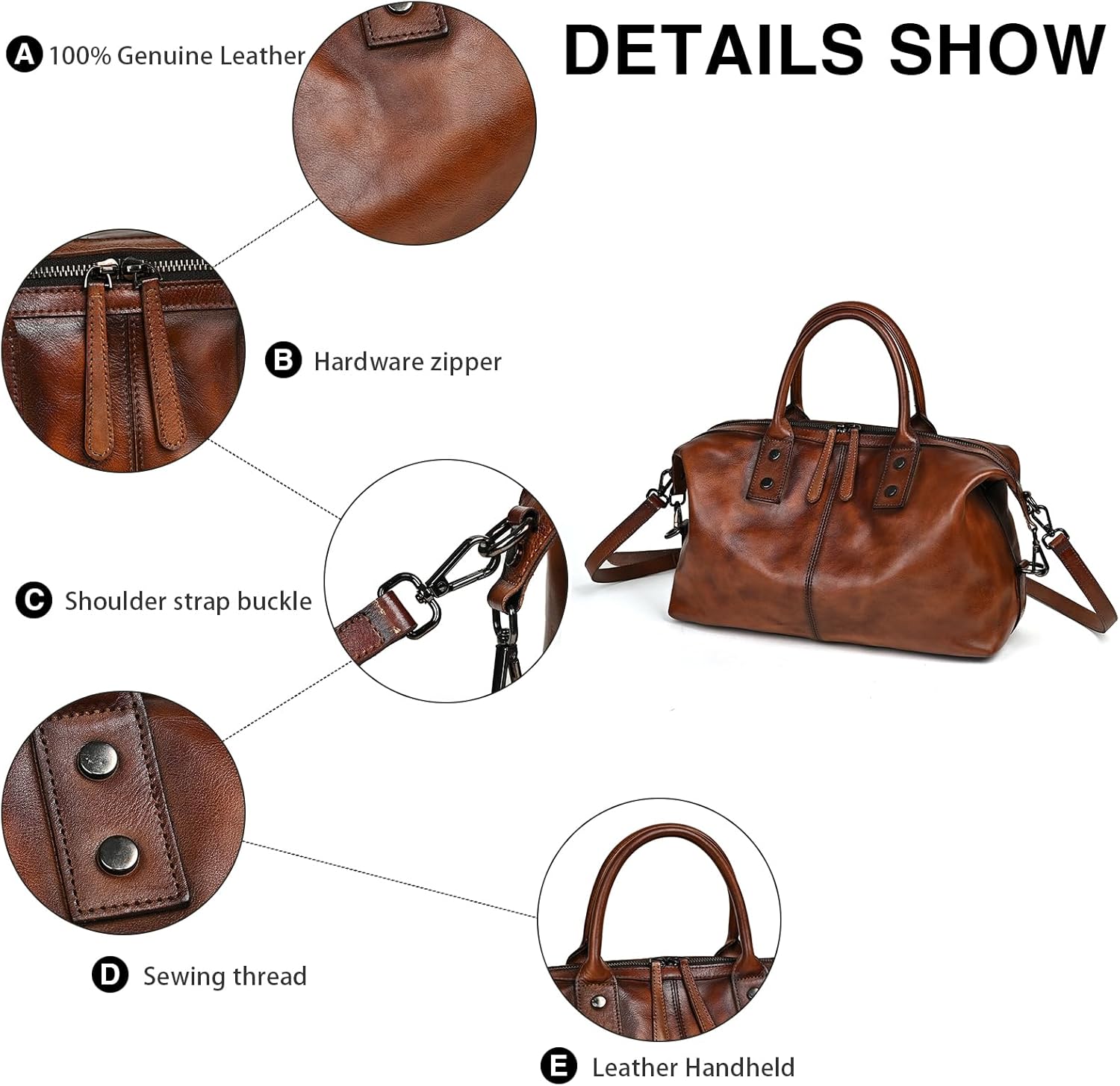 Premium Genuine Leather Crossbody Tote Designer Shoulder Bag With Large Capacity (2031-Coffee color-) - Image 8