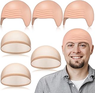 6 Pcs Halloween Bald Caps for Men Women Makeup Latex Bald Head Wig Caps Balds Cosplay Costume Accessories for Adults(Beige,Medium,Normal)