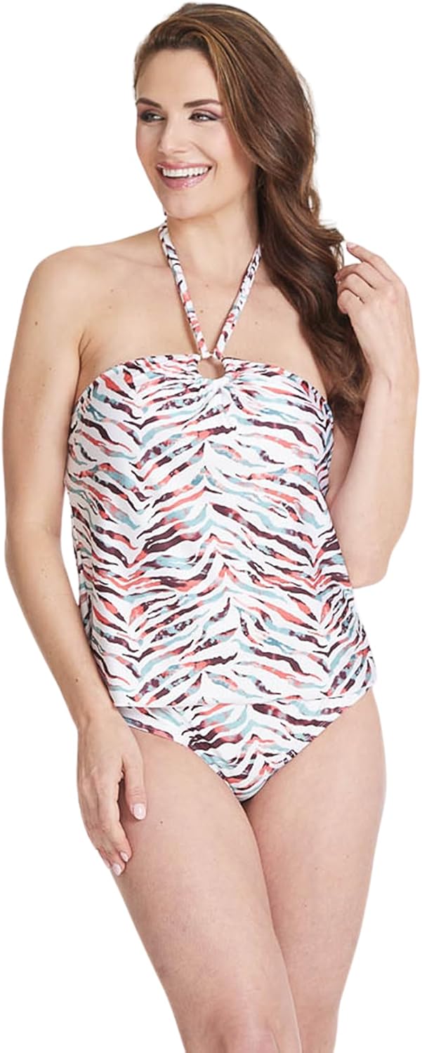 Nine West Women’s Printed Tankini Top and Bikini Bottom Swim Separates (White Multi-Color)