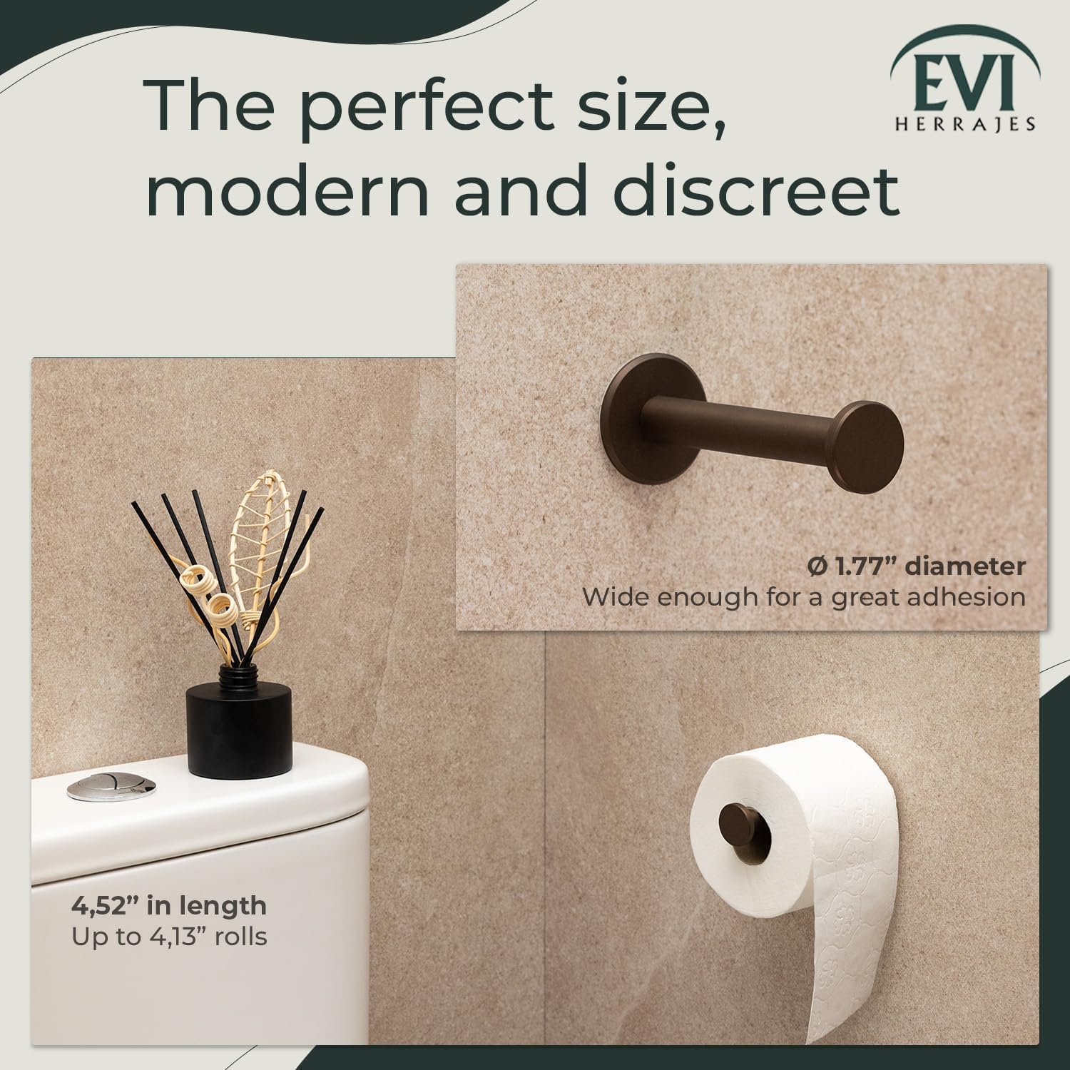 EVI Herrajes | Toilet Paper Holder | Adhesive or Screw Mount | Rustic Brass | Model 050TPH1DUALLRU