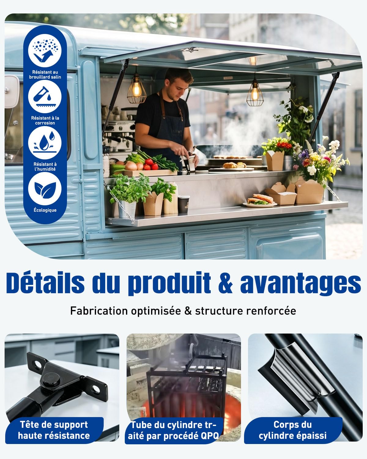 ARANA Verin a gaz améliorés 500mm 600N/60kg pour trappes lourdes, lot de 2 | Verin hydraulique pour food truck, placard cuisine, coffre jardin, poubelle et charge lourde(500mm, 600N)