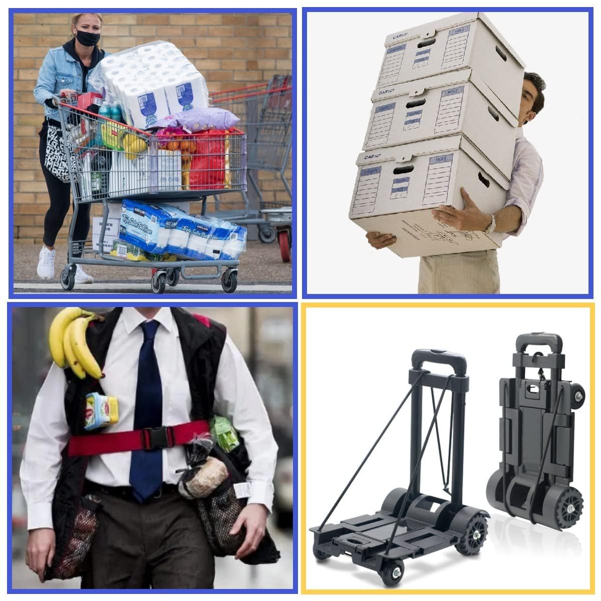 Carro de Mano Plegable, 142 Libras,65 kg Resistente 4 Ruedas portátil, Carrito de Viaje Ligero con cinturón de encuadernación para Compras, Camping, Transporte de artículos de Viaje, Color Negro